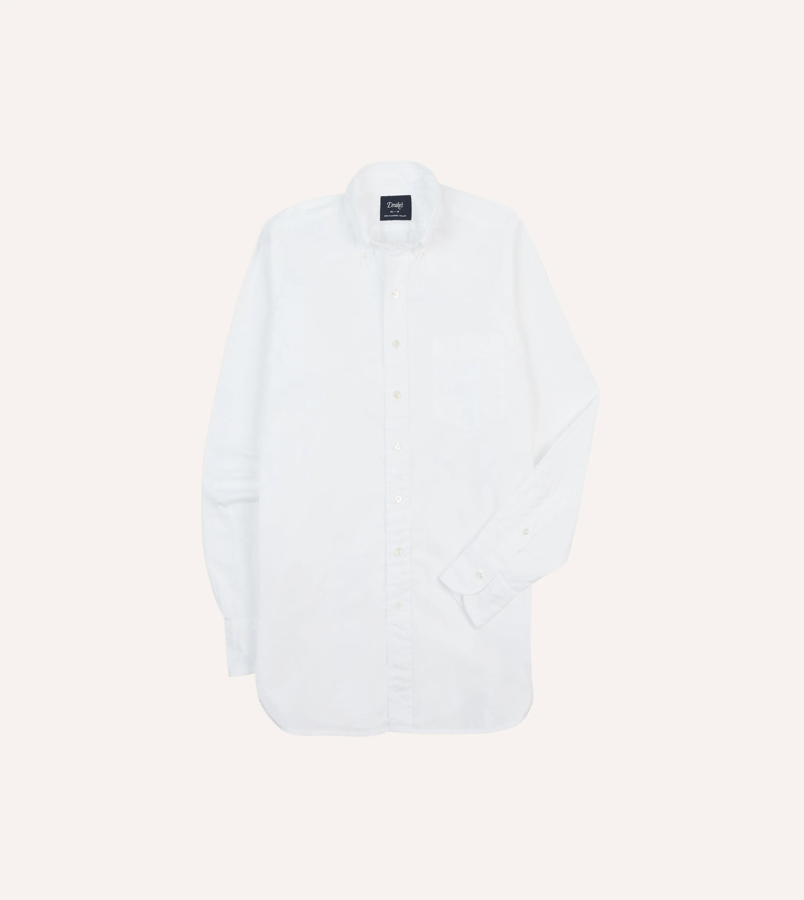 White Cotton Pocket Poplin Button-Down Shirt sold by Drake's London