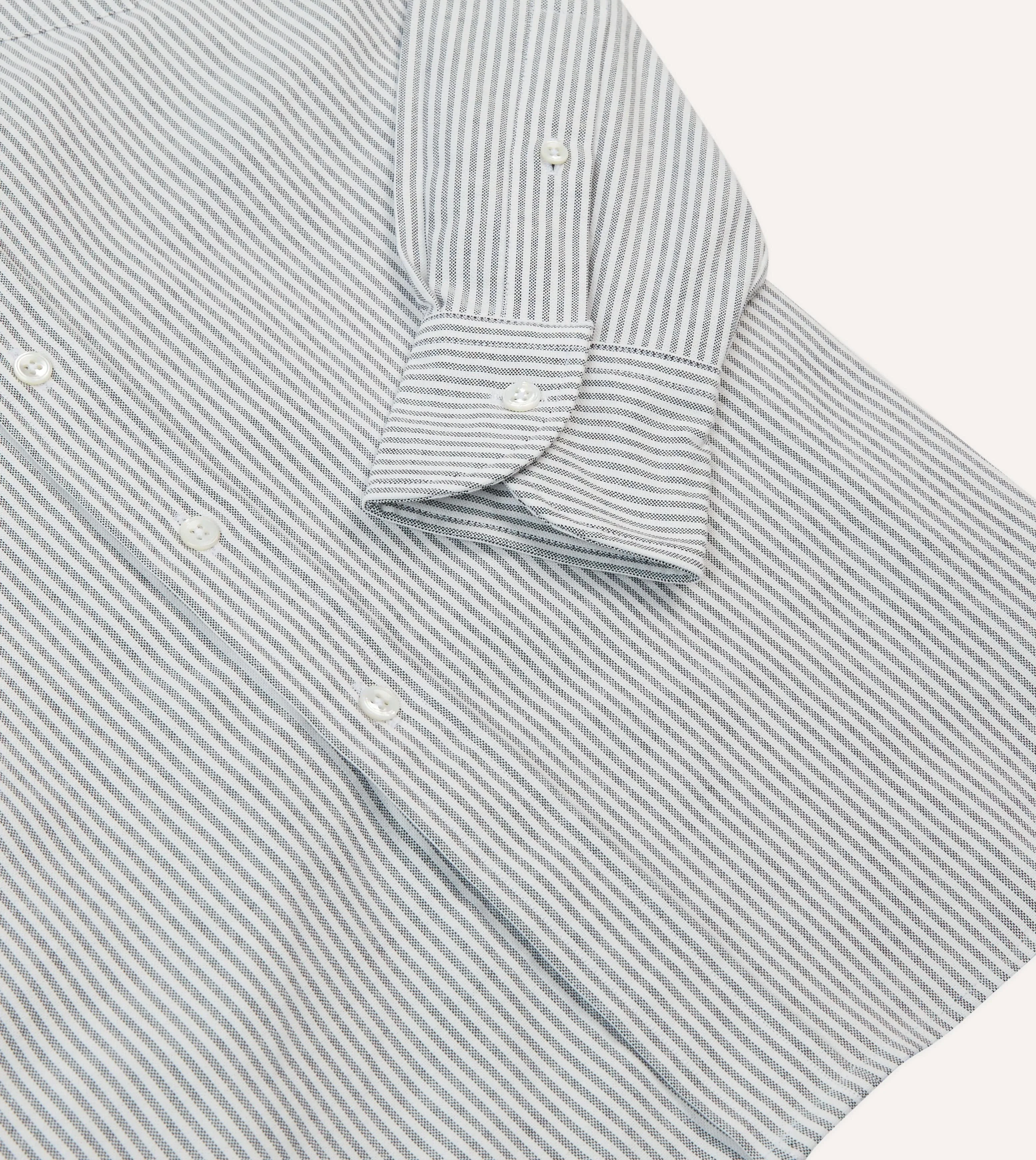 Black Ticking Stripe Cotton Oxford Cloth Button-Down Shirt sold by Drake's London product image thumbnail 5