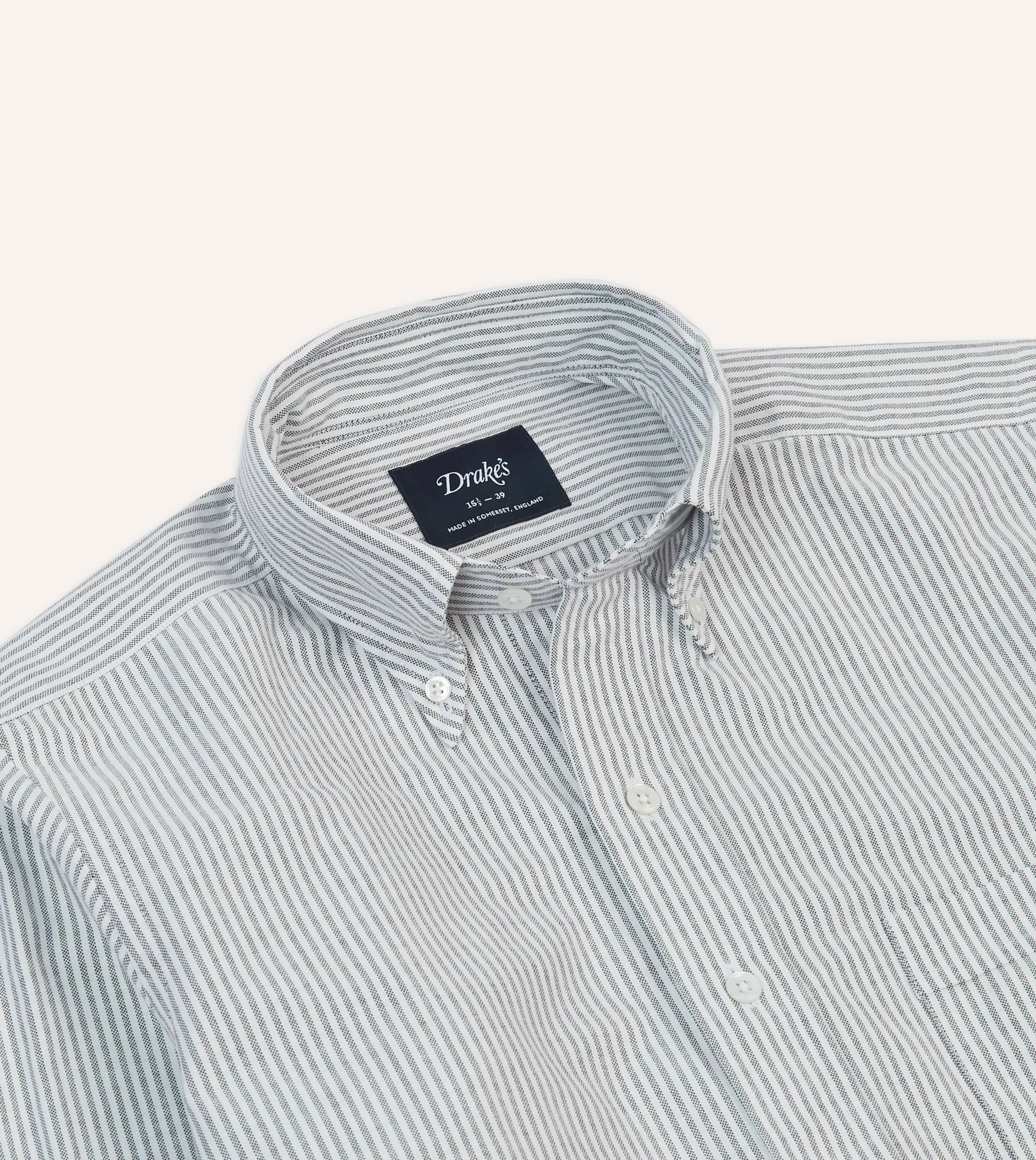 Black Ticking Stripe Cotton Oxford Cloth Button-Down Shirt sold by Drake's London product image thumbnail 3