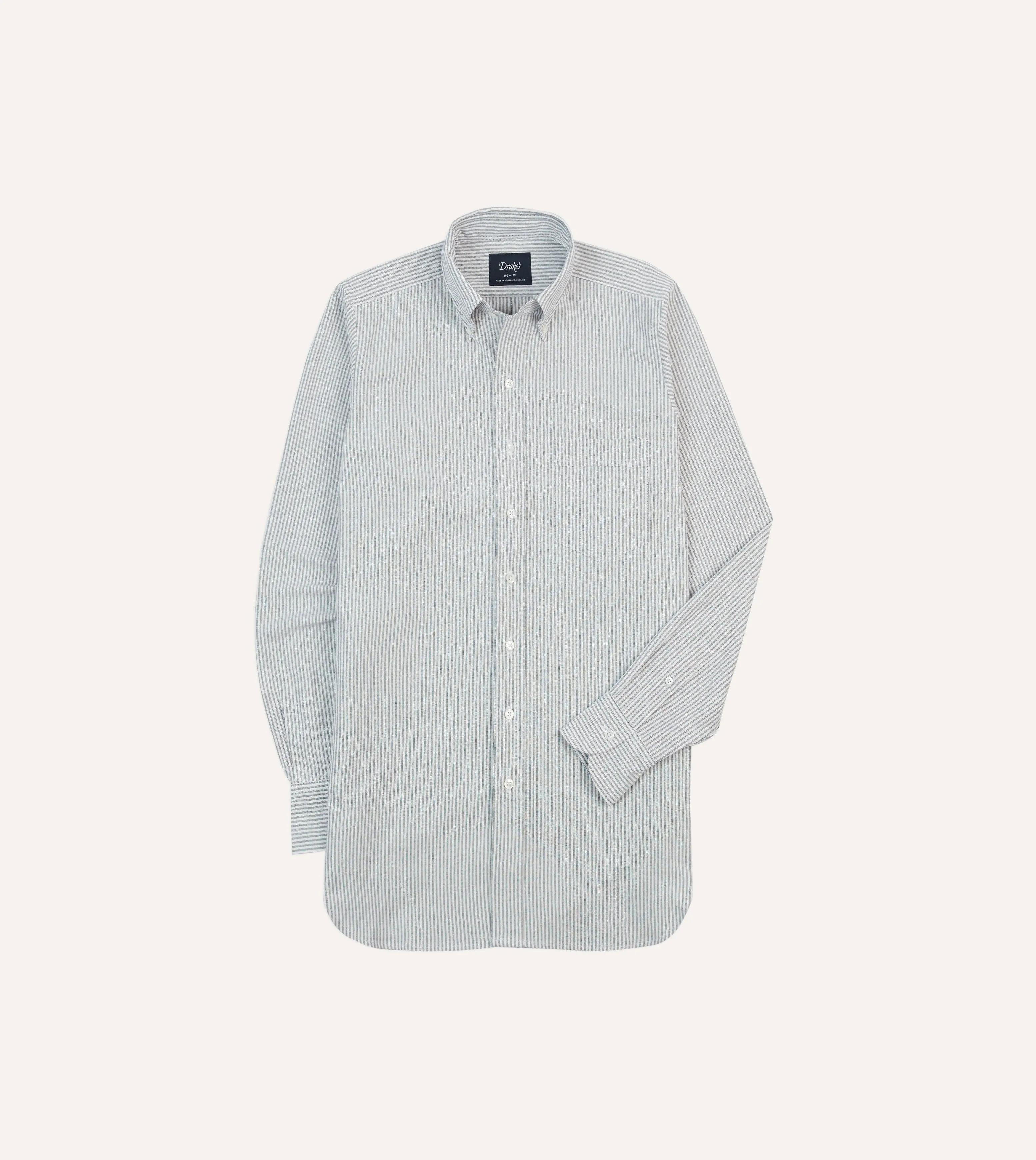 Black Ticking Stripe Cotton Oxford Cloth Button-Down Shirt sold by Drake's London