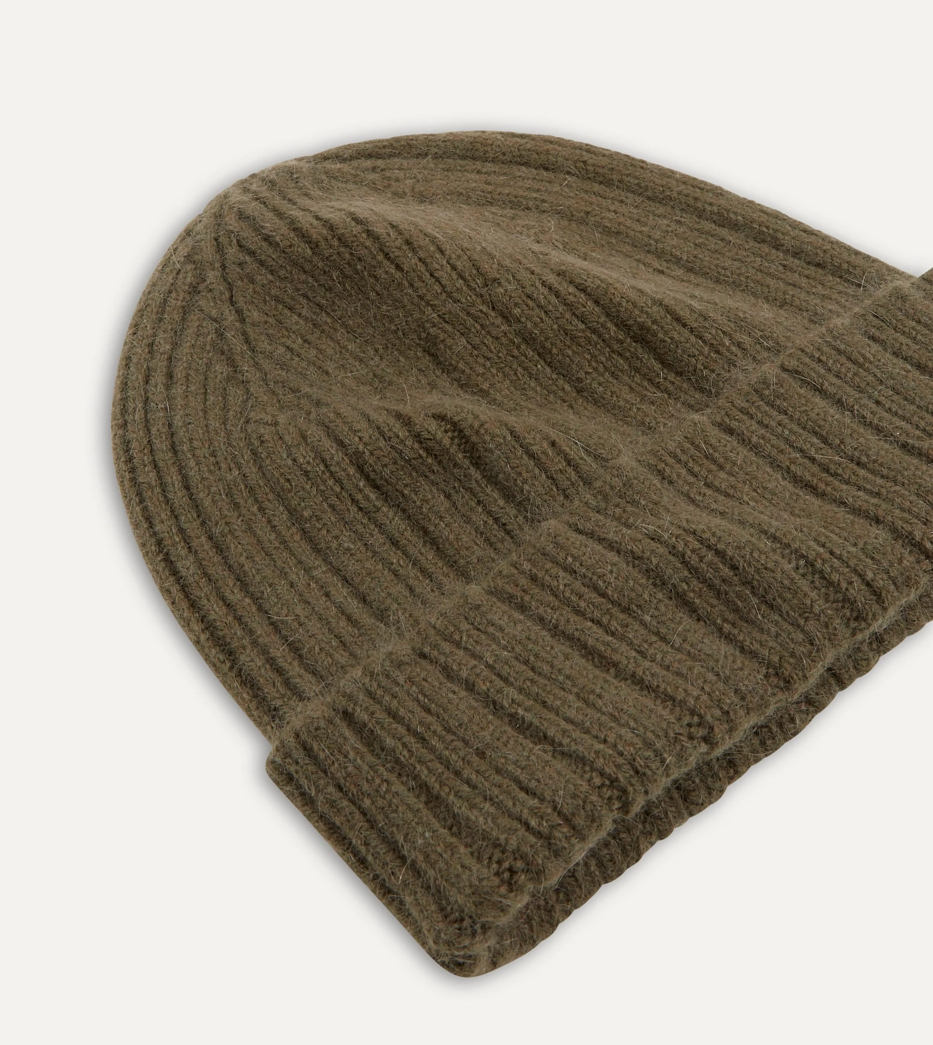 Khaki Green Angora Lambswool Ribbed Knit Cap sold by Drake's London product image thumbnail 4