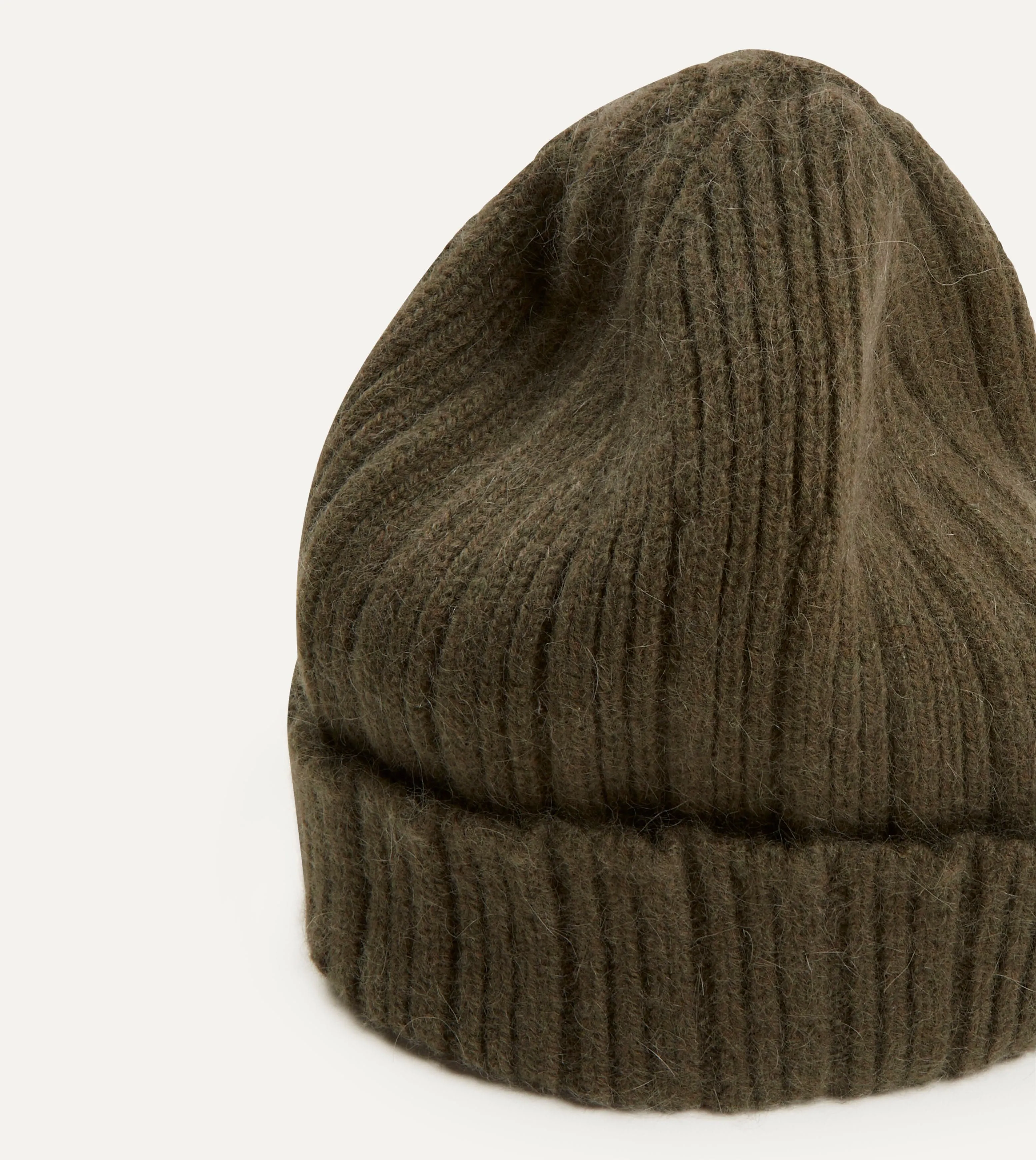 Khaki Green Angora Lambswool Ribbed Knit Cap sold by Drake's London product image thumbnail 3