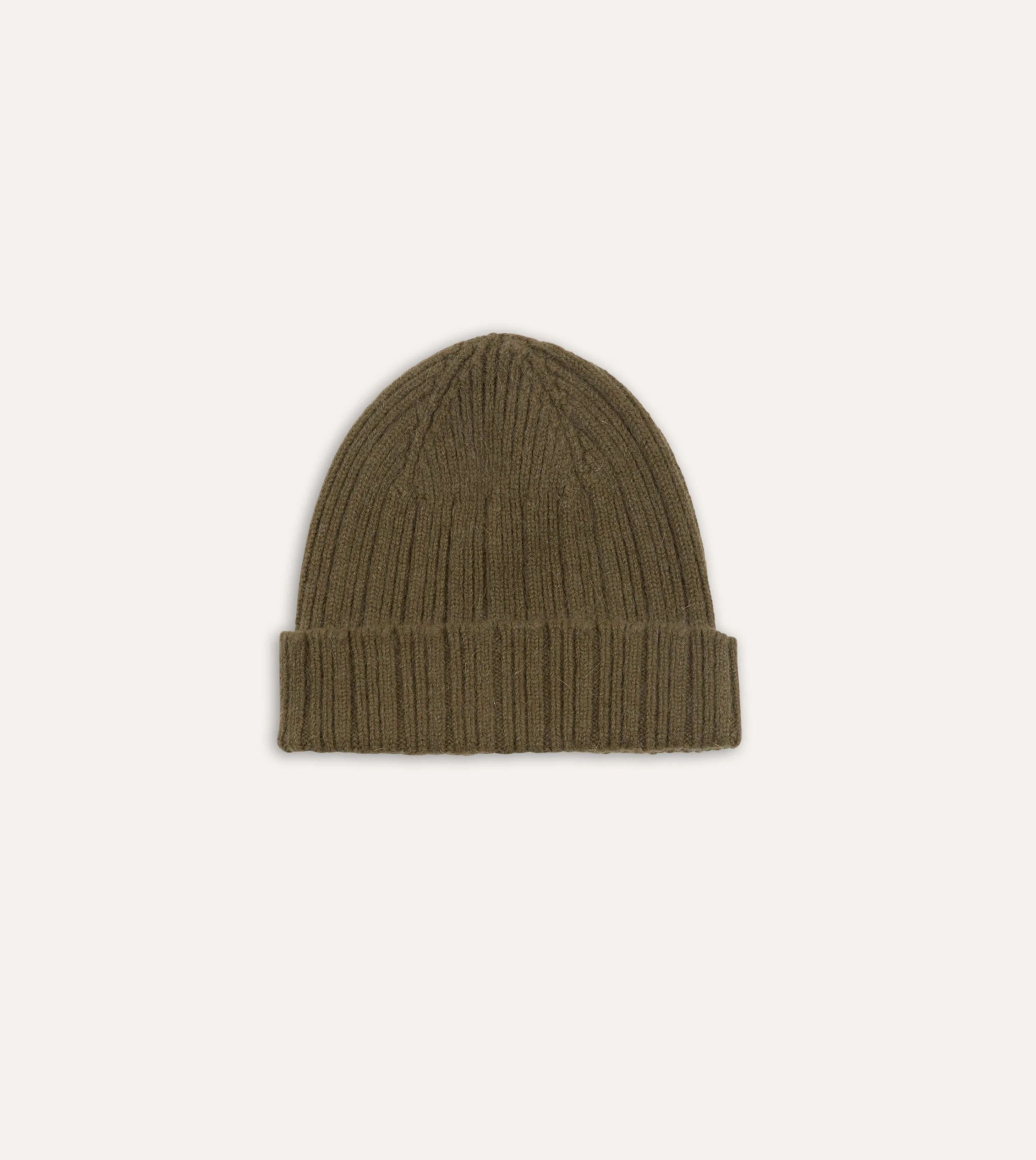 Khaki Green Angora Lambswool Ribbed Knit Cap sold by Drake's London