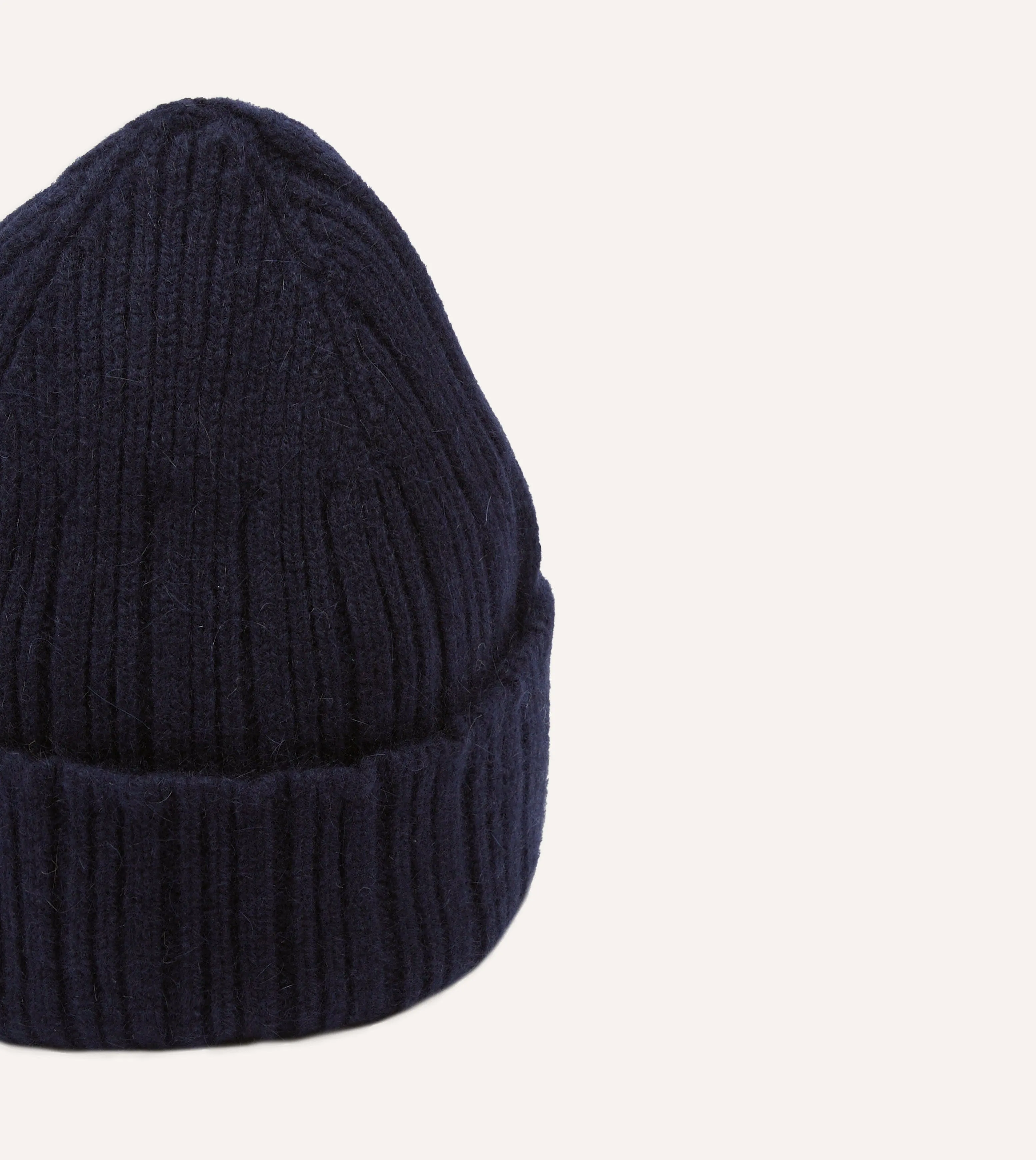 Navy Angora Lambswool Ribbed Knit Cap sold by Drake's London product image thumbnail 3