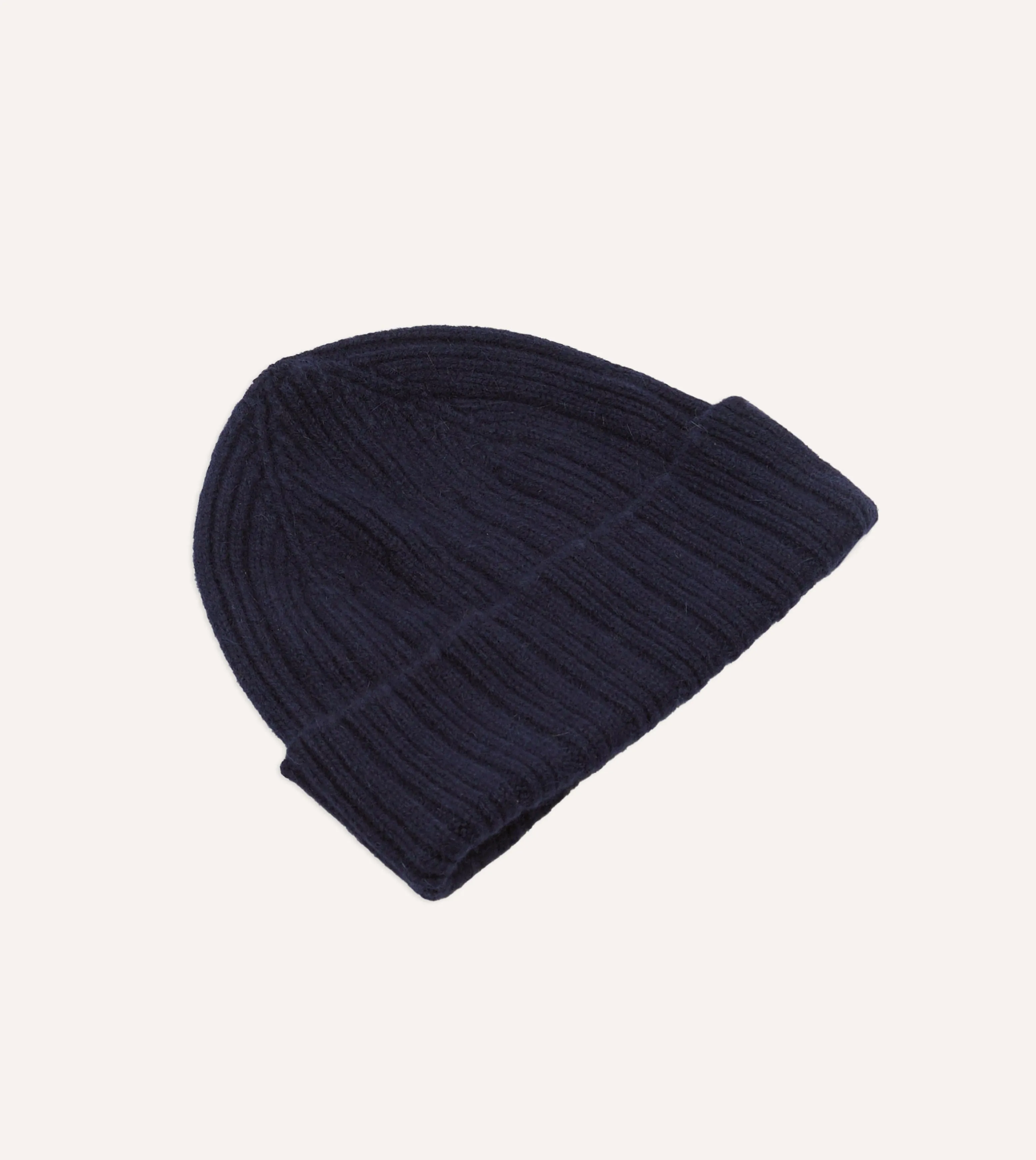 Navy Angora Lambswool Ribbed Knit Cap sold by Drake's London product image thumbnail 4