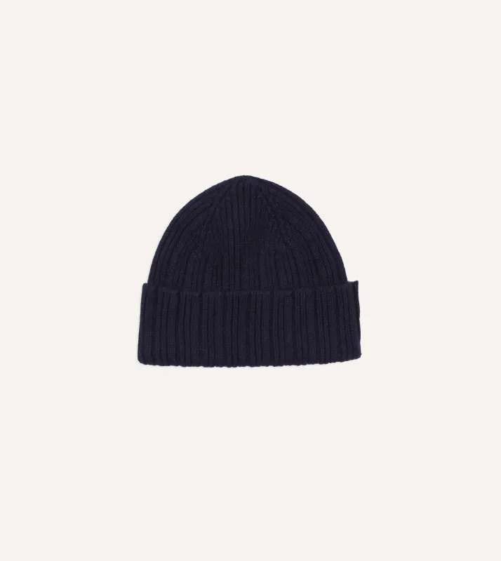 Navy Angora Lambswool Ribbed Knit Cap sold by Drake's London