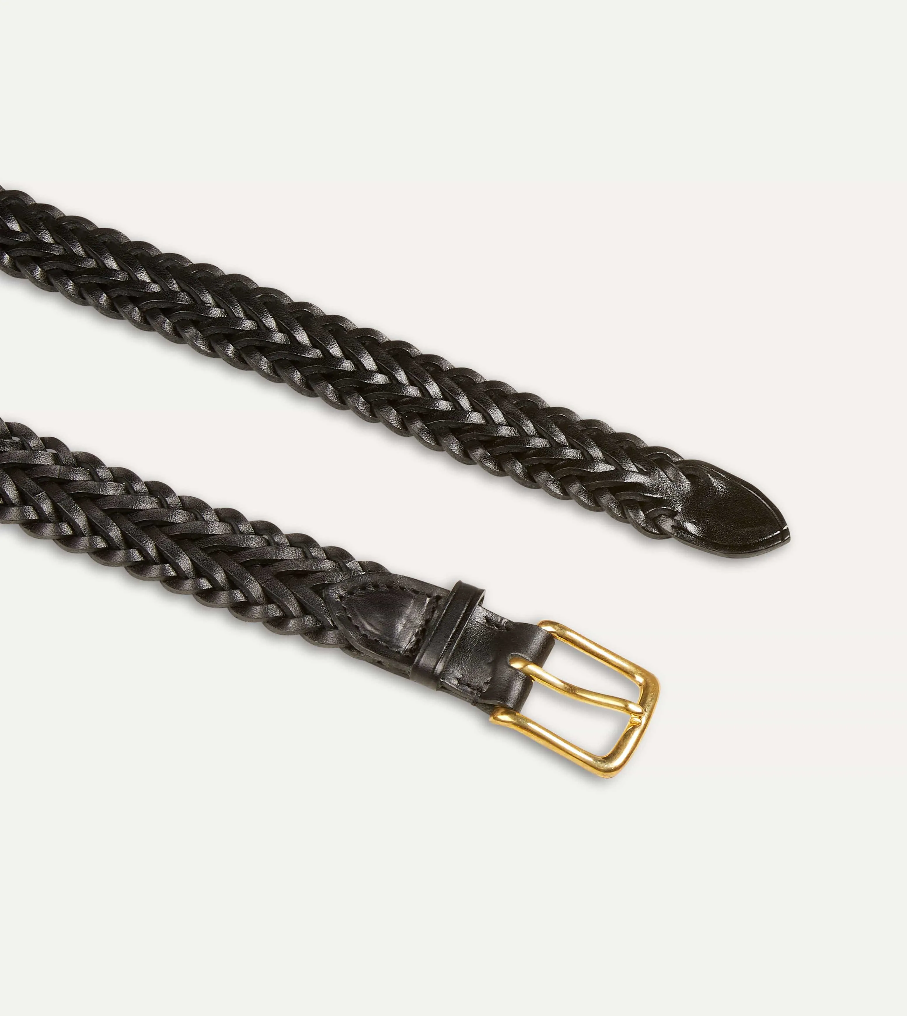 Black Plaited Bridle Leather Belt with Brass Buckle sold by Drake's London product image thumbnail 2