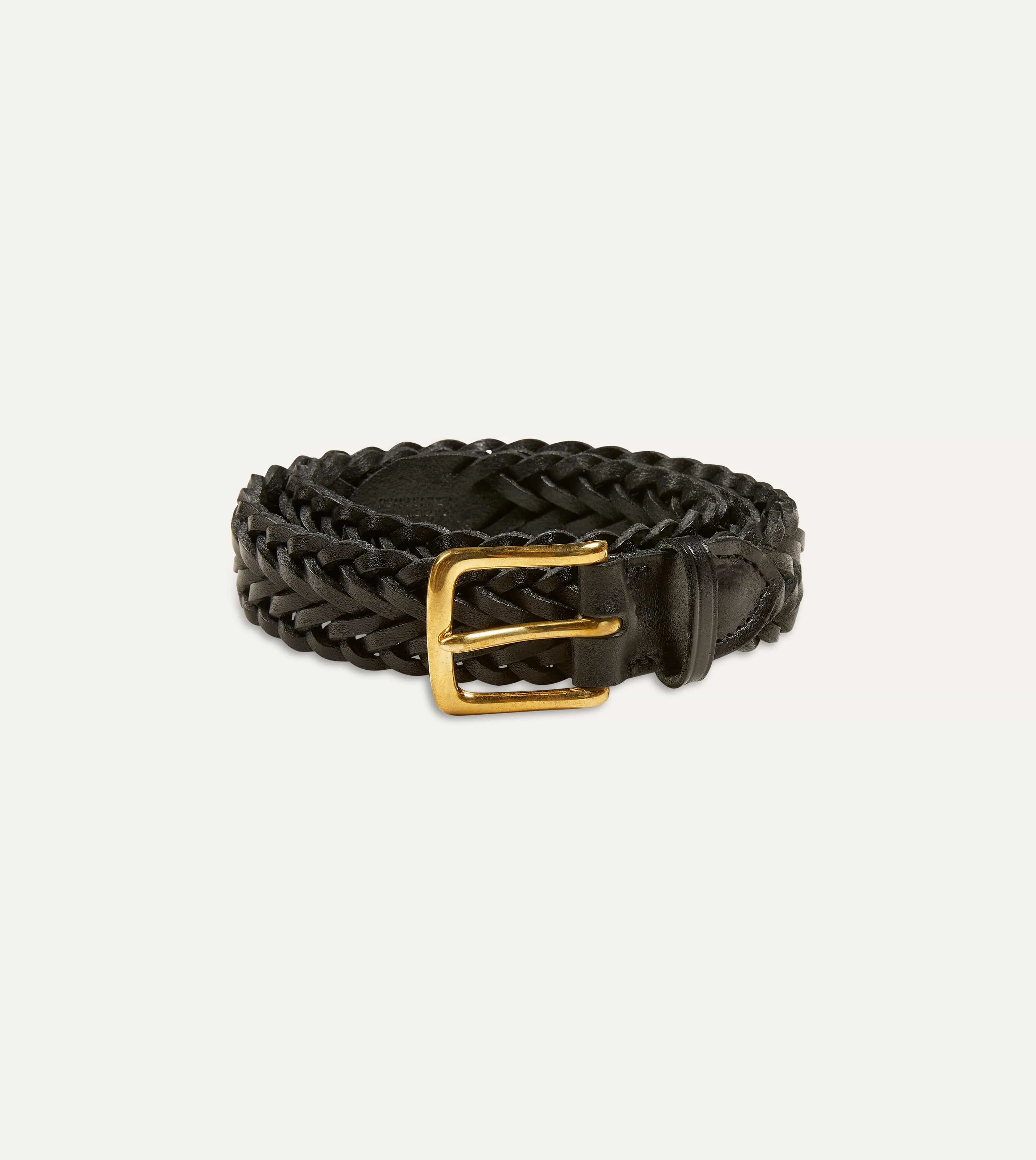 Black Plaited Bridle Leather Belt with Brass Buckle sold by Drake's London
