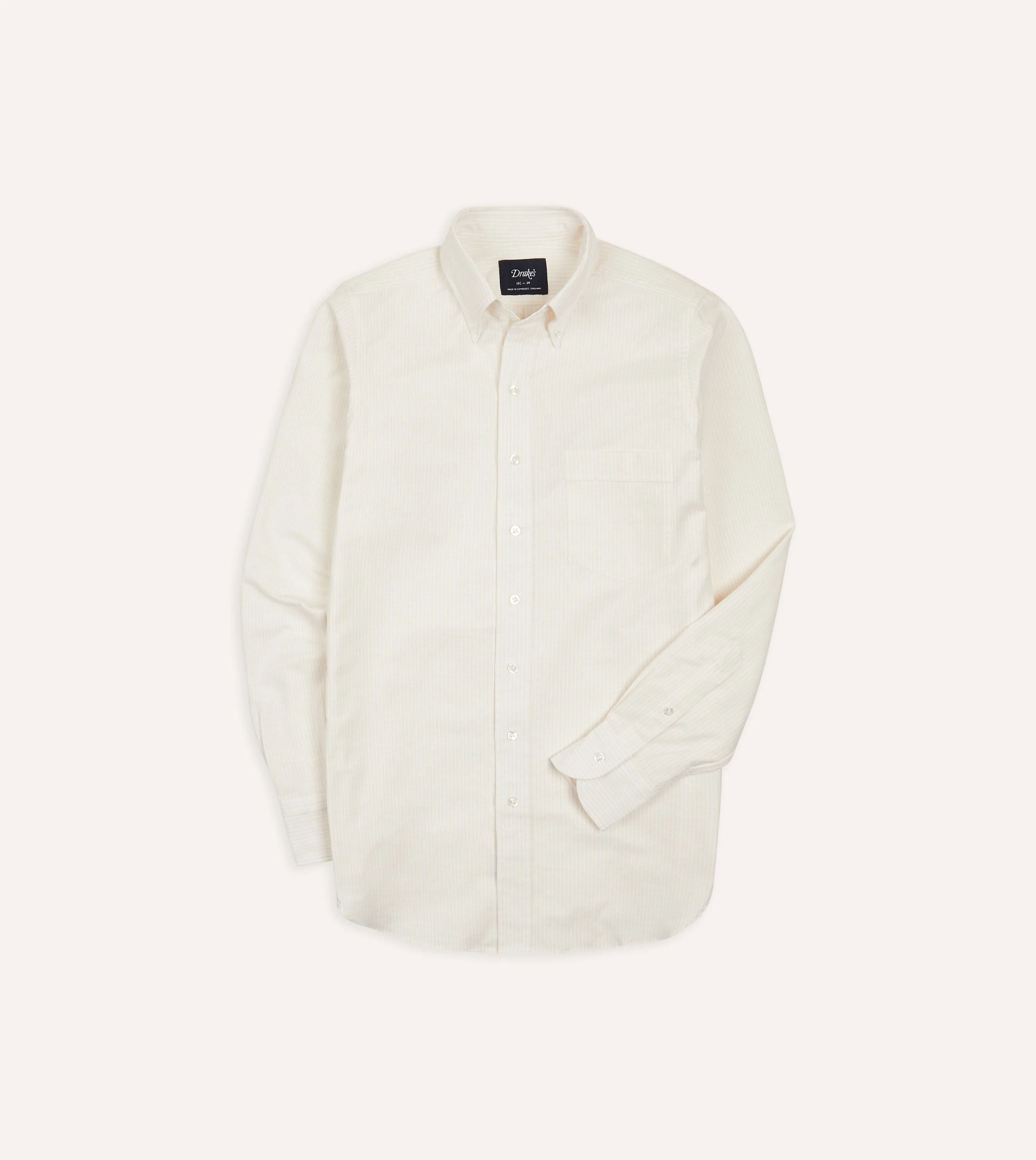 Cream Ticking Stripe Cotton Oxford Cloth Button-Down Shirt sold by Drake's London