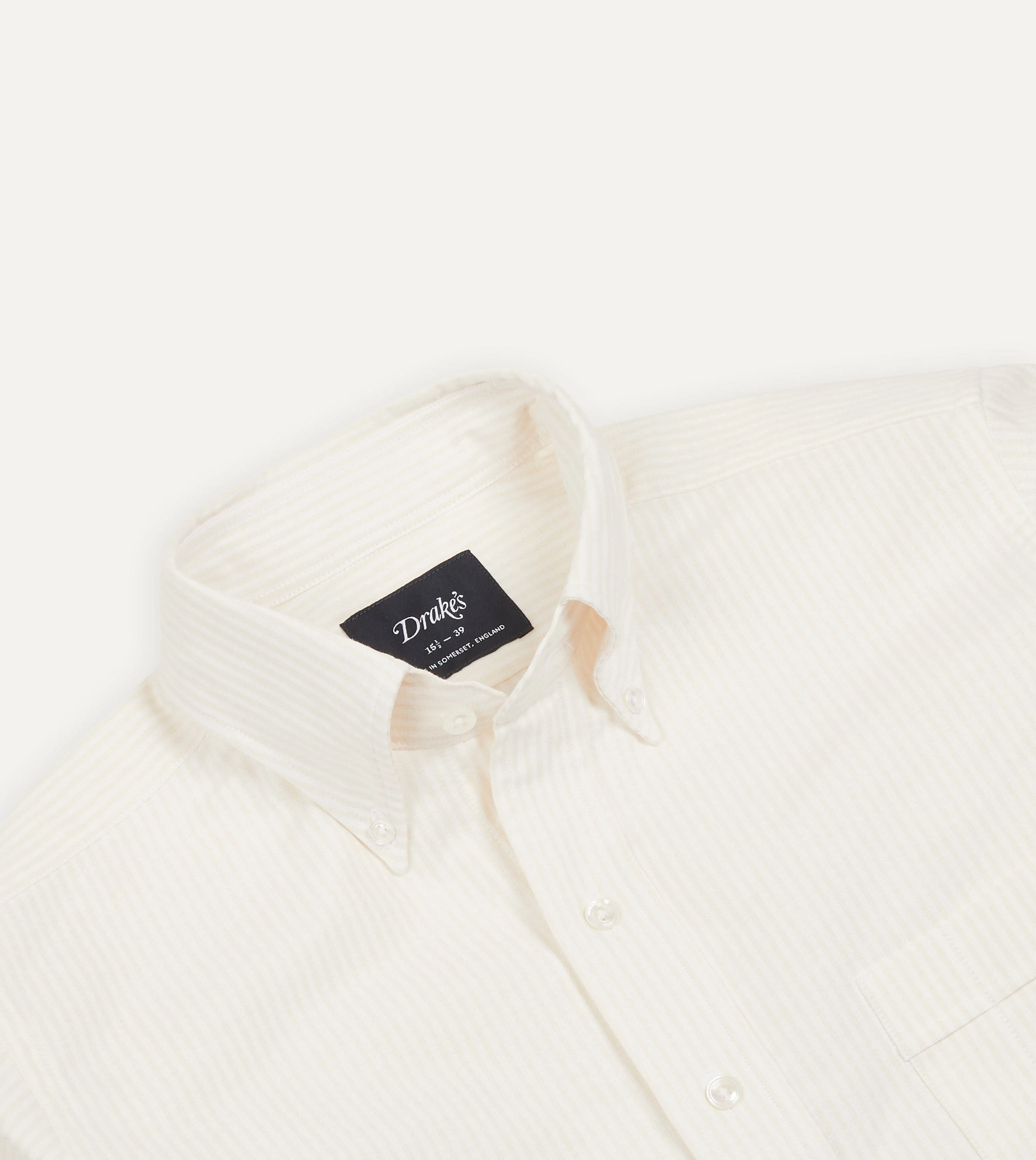 Cream Ticking Stripe Cotton Oxford Cloth Button-Down Shirt sold by Drake's London product image thumbnail 3