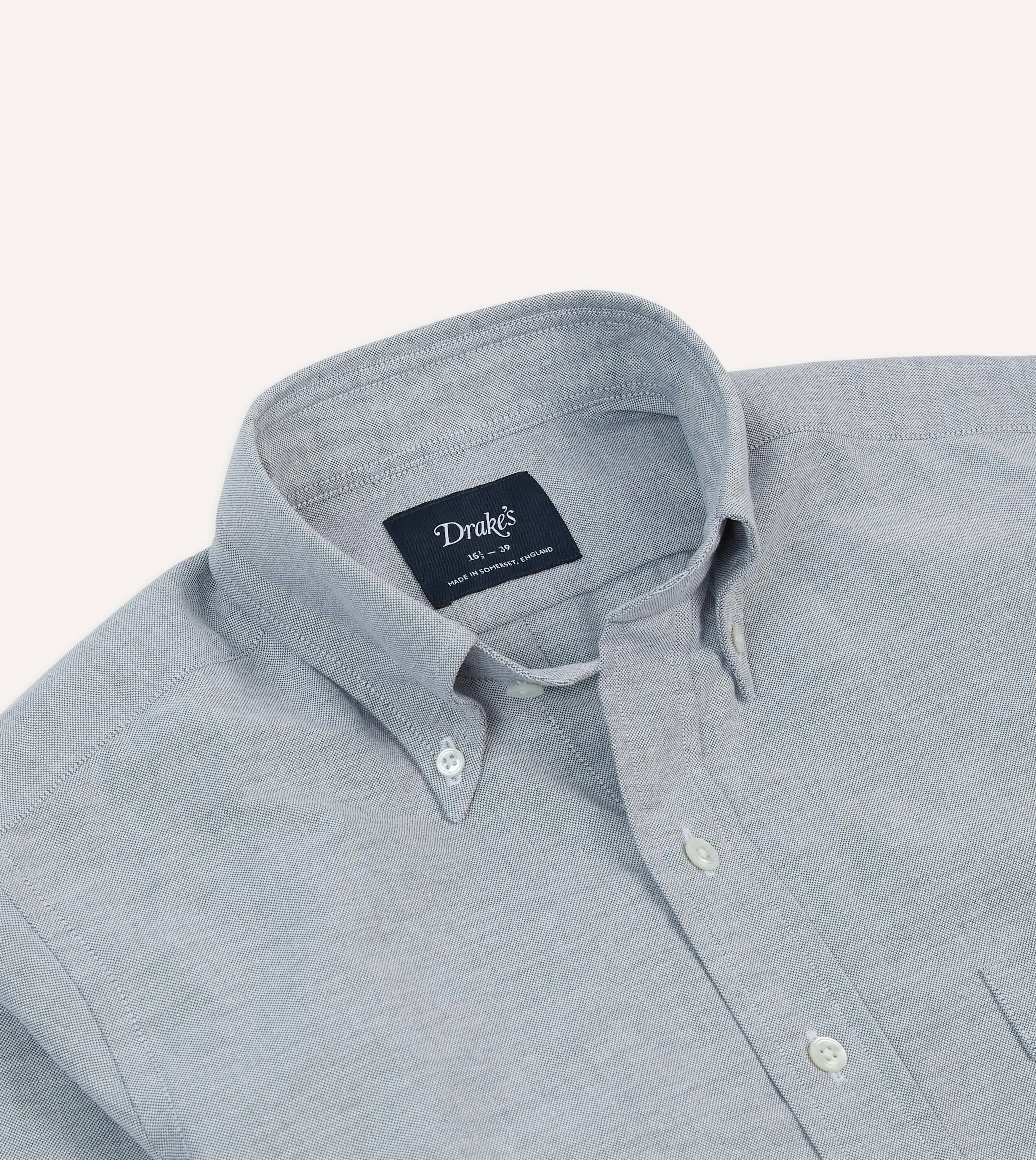 Grey Cotton Oxford Cloth Button-Down Shirt sold by Drake's London product image thumbnail 3
