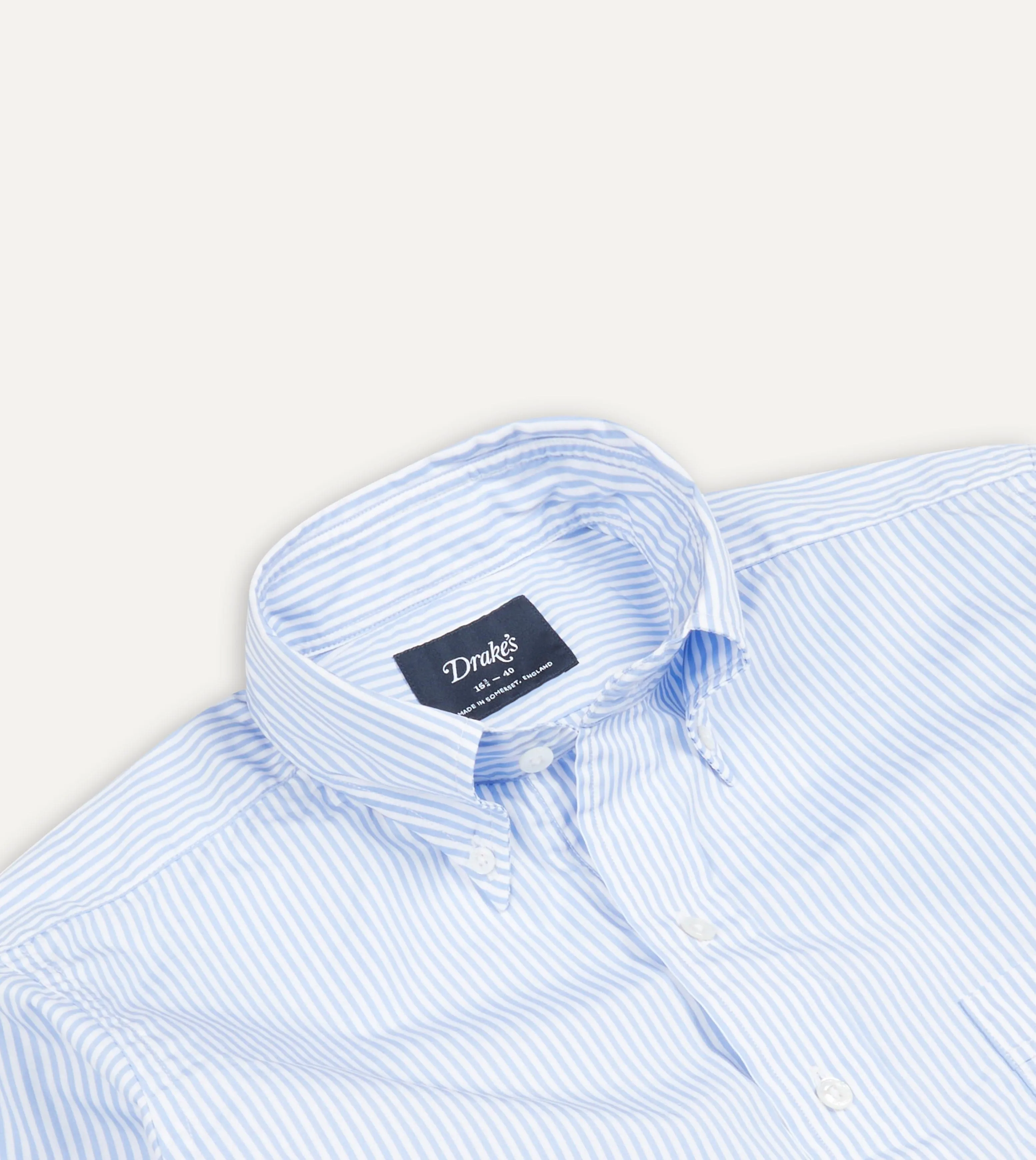 Light Blue Bengal Stripe Cotton Poplin Button-Down Shirt sold by Drake's London product image thumbnail 4