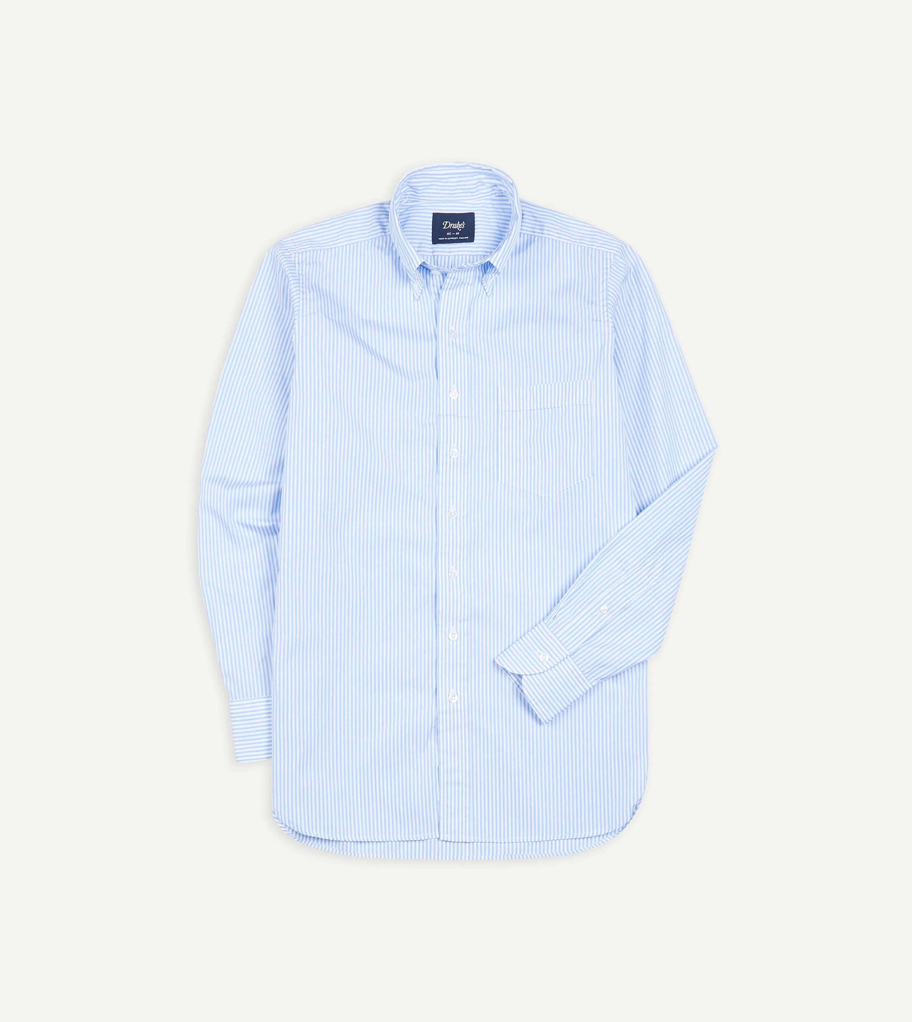 Light Blue Bengal Stripe Cotton Poplin Button-Down Shirt sold by Drake's London