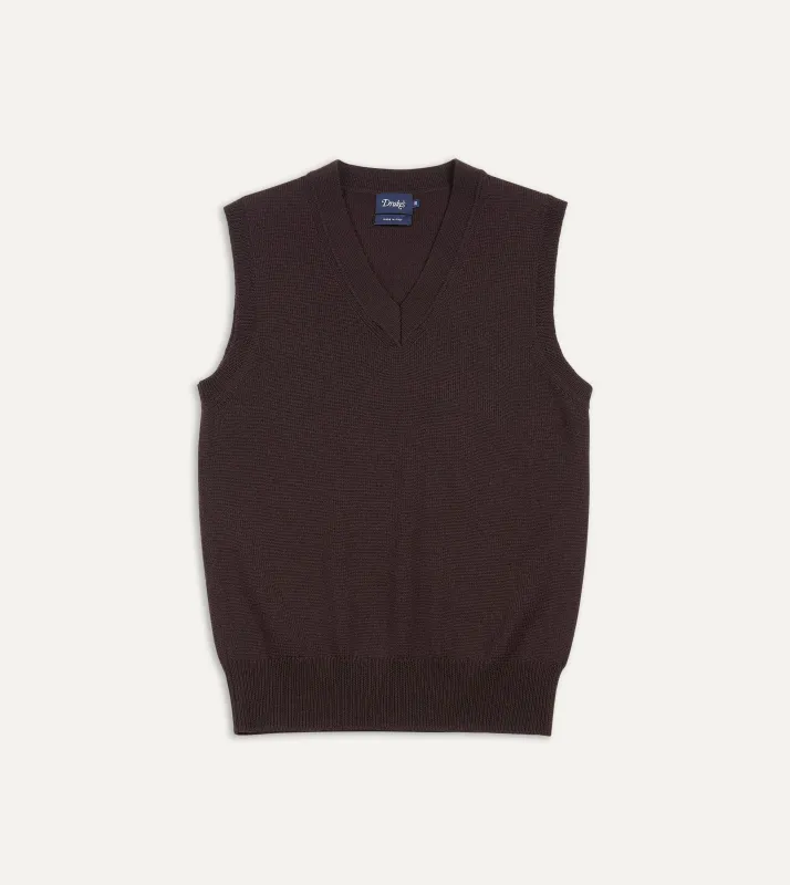 Brown Merino Wool Knitted Vest sold by Drake's London