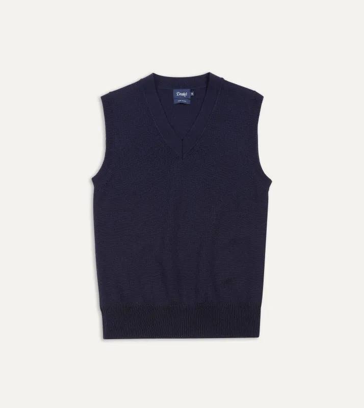 Navy Merino Wool Knitted Vest made by Drake's London
