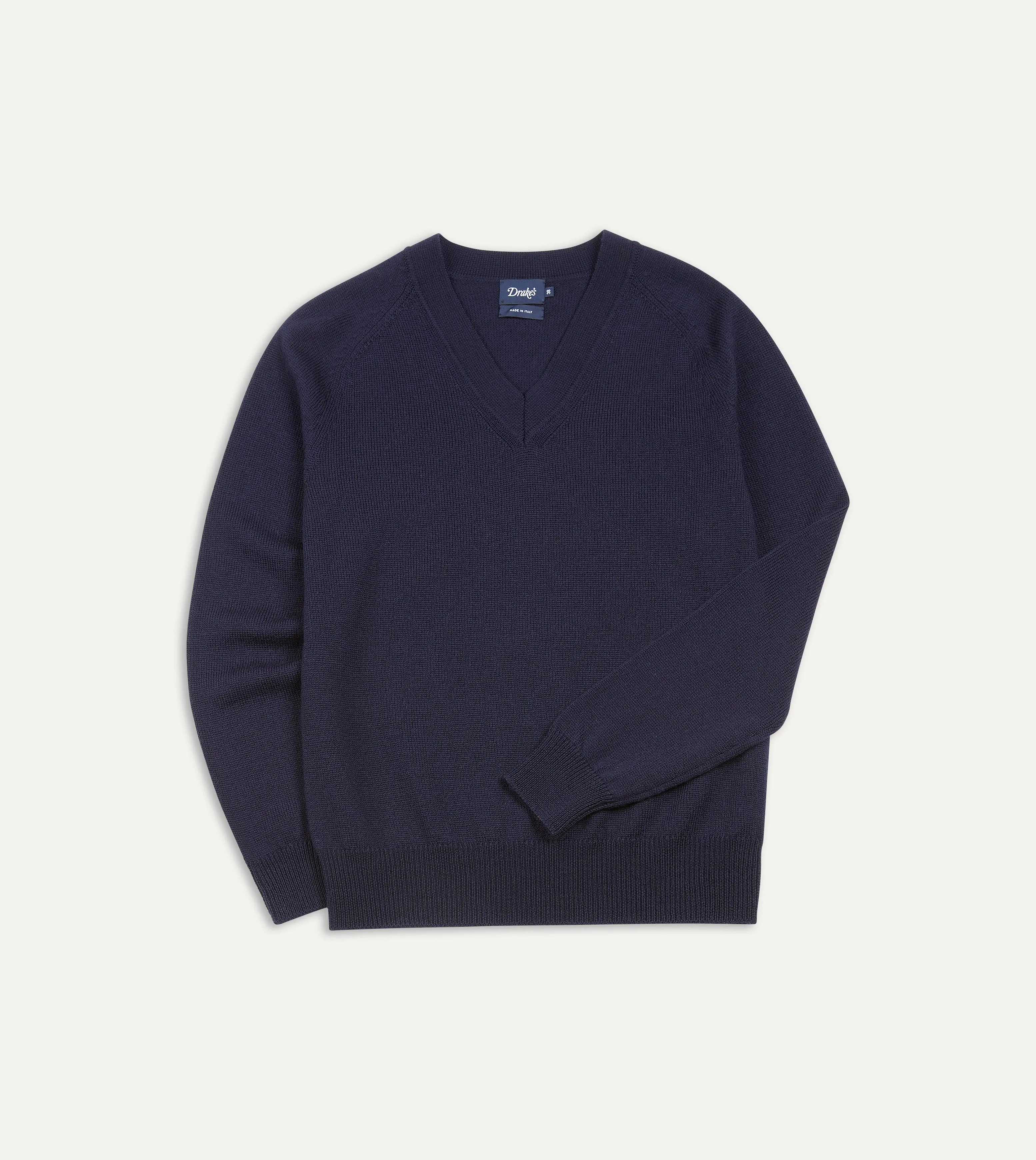 Navy Merino Wool V Neck Jumper sold by Drake's London