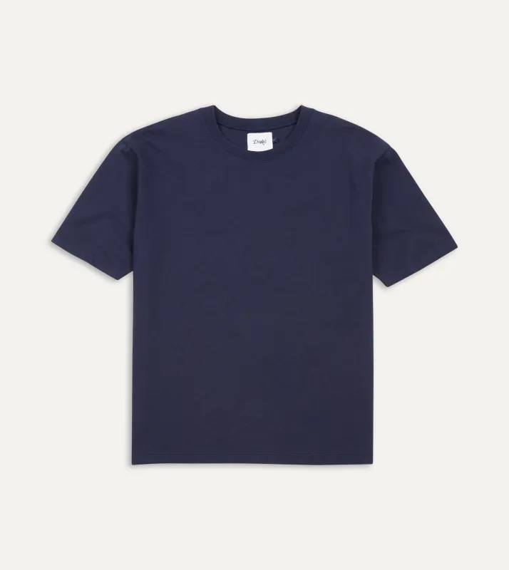 Navy Cotton Crew Neck Hiking T-Shirt sold by Drake's London