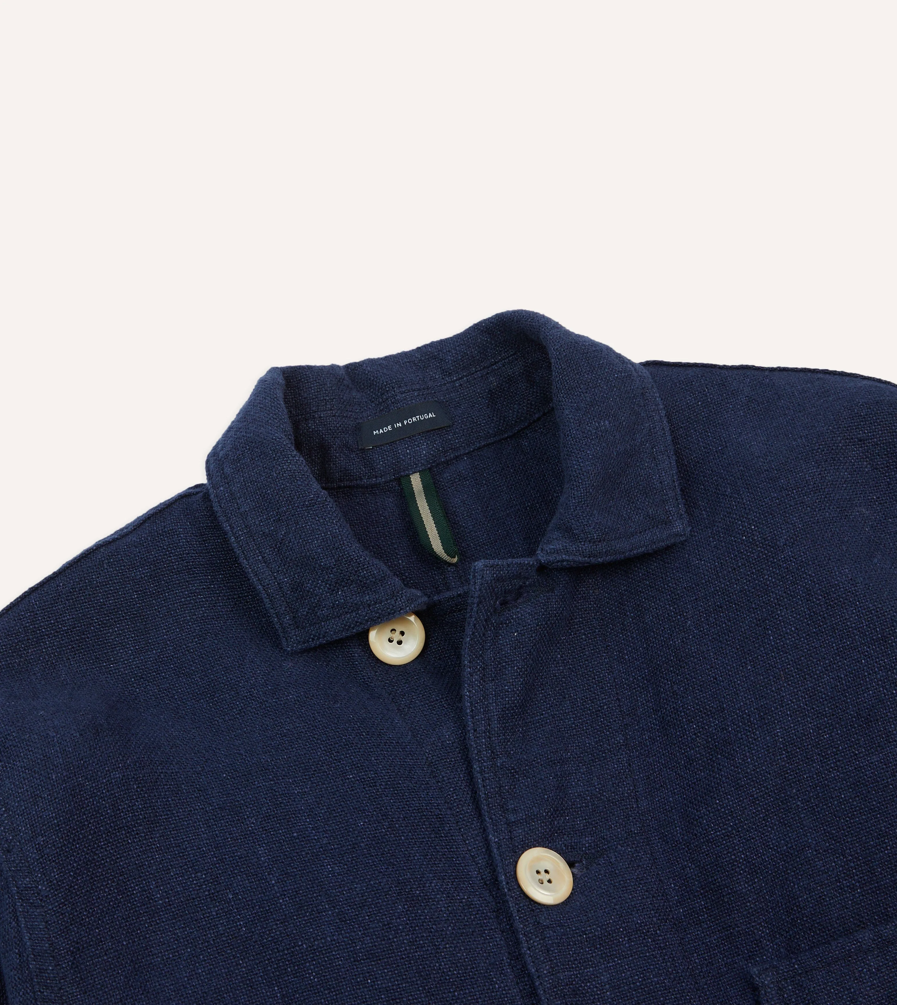 Navy Linen Five-Pocket Chore Jacket sold by Drake's London product image thumbnail 3