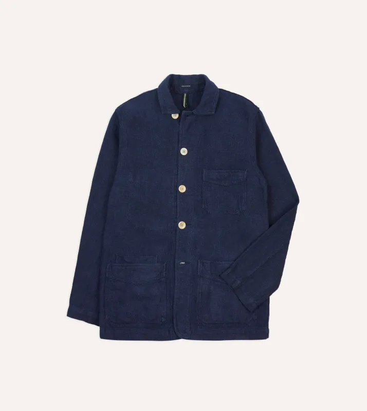 Navy Linen Five-Pocket Chore Jacket sold by Drake's London