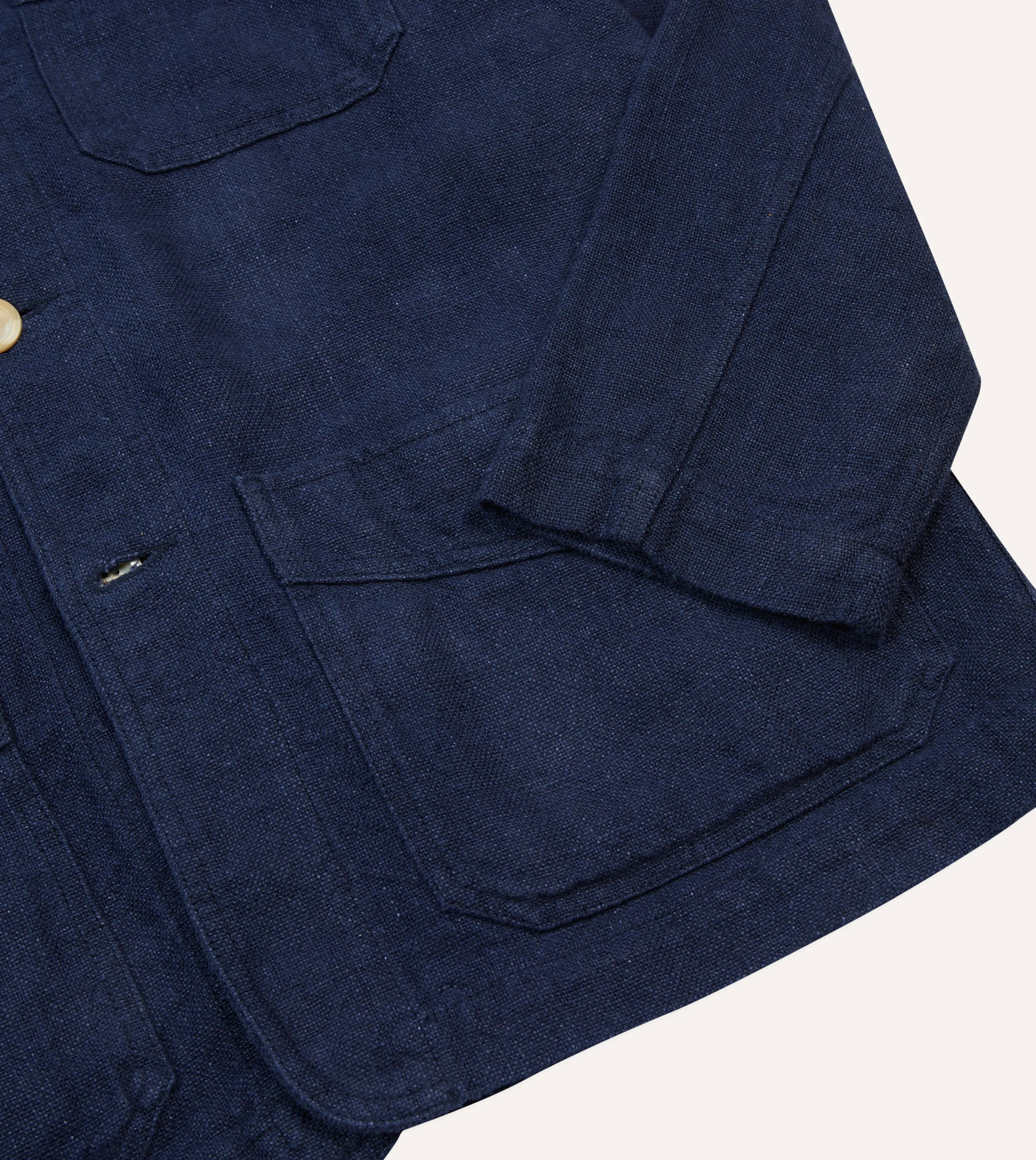 Navy Linen Five-Pocket Chore Jacket sold by Drake's London product image thumbnail 5