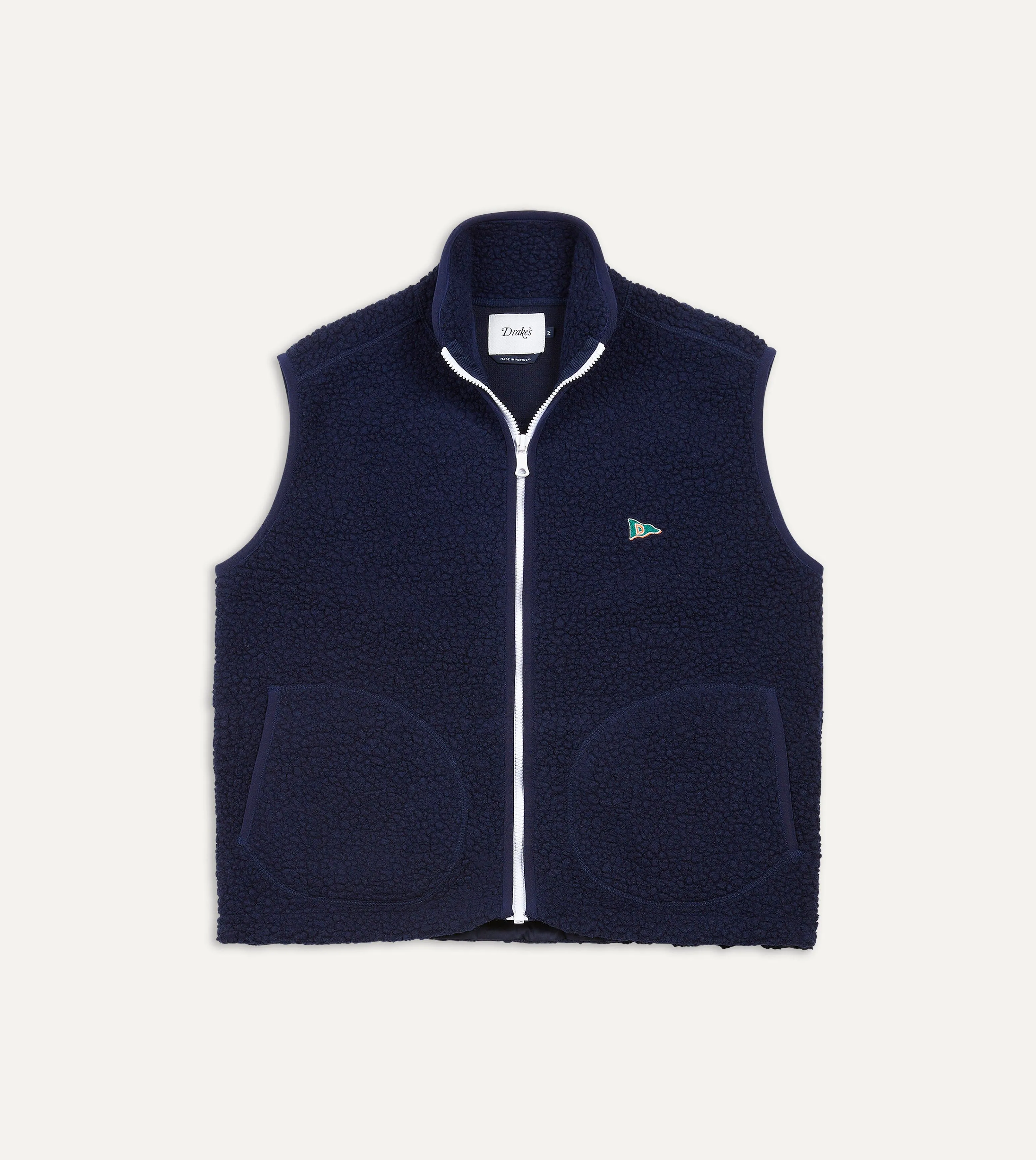 Navy Boucle Wool Zip Fleece Vest sold by Drake's London