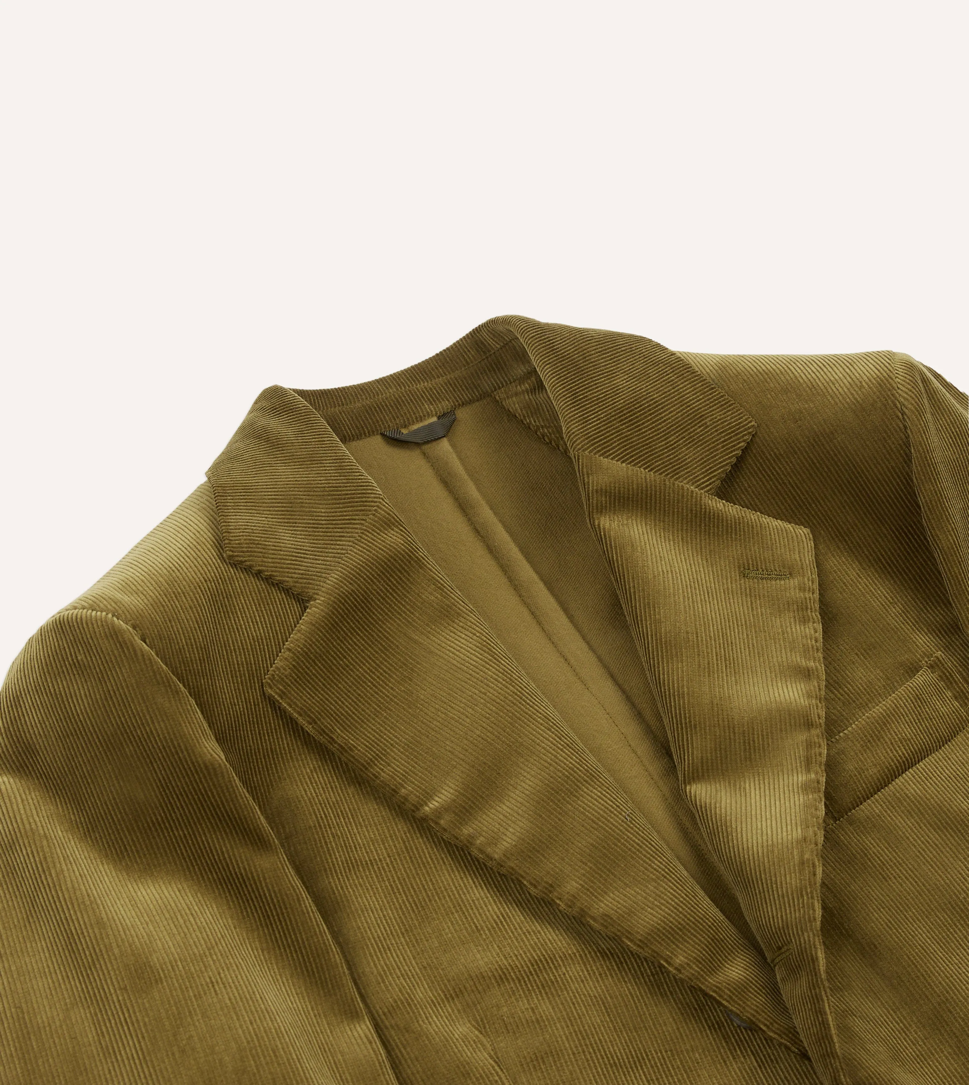 Olive Green Mid-Wale Cotton Corduroy Tailored Jacket sold by Drake's London product image thumbnail 3