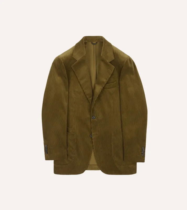 Olive Green Mid-Wale Cotton Corduroy Tailored Jacket sold by Drake's London