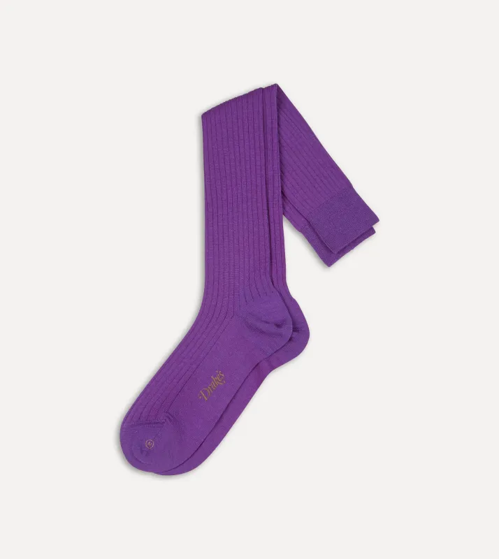 Lilac Wool Over-the-Calf Socks sold by Drake's London