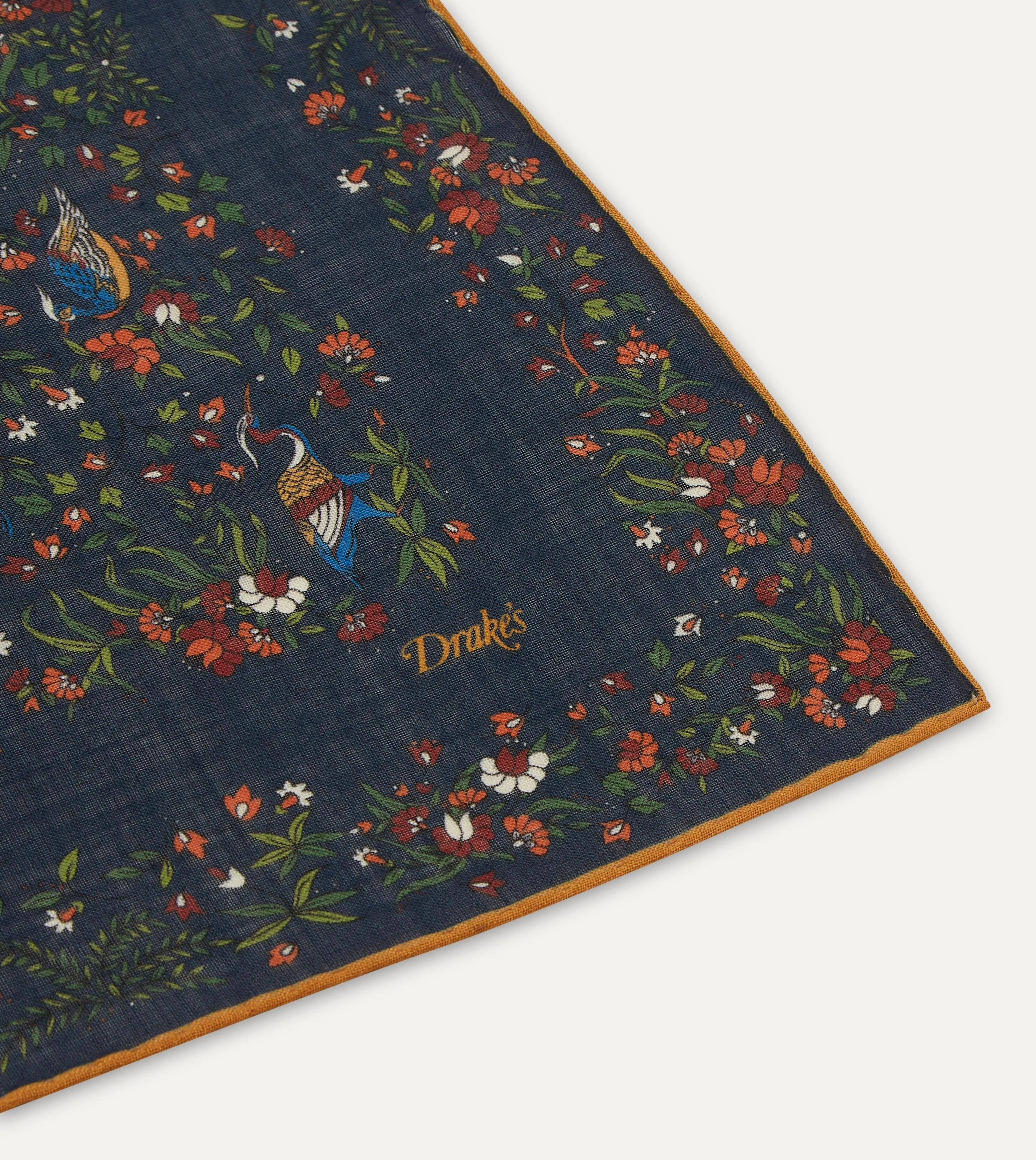Navy Birds of Paradise Print Wool-Silk Square Scarf sold by Drake's London product image thumbnail 4