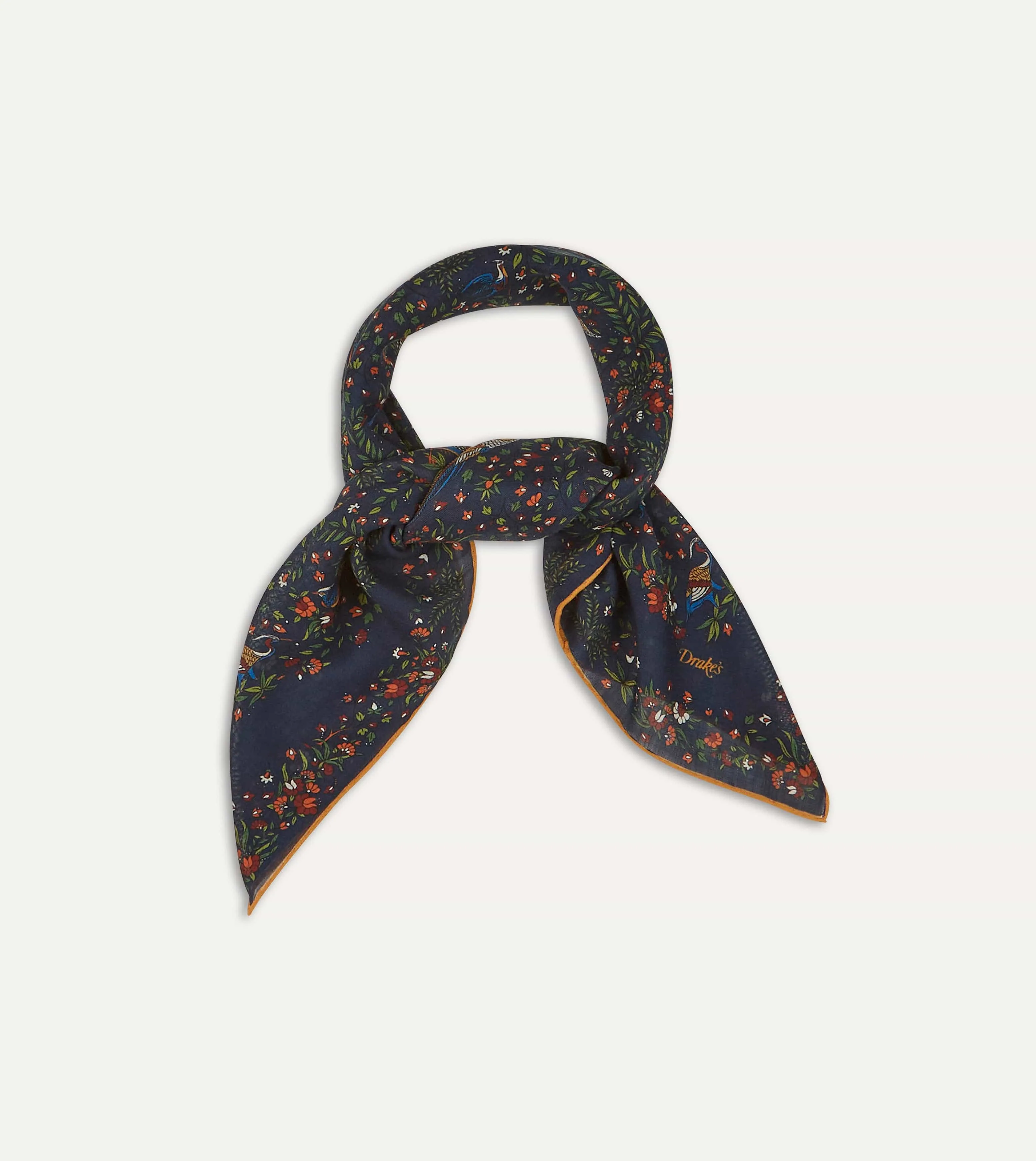 Navy Birds of Paradise Print Wool-Silk Square Scarf sold by Drake's London product image thumbnail 5