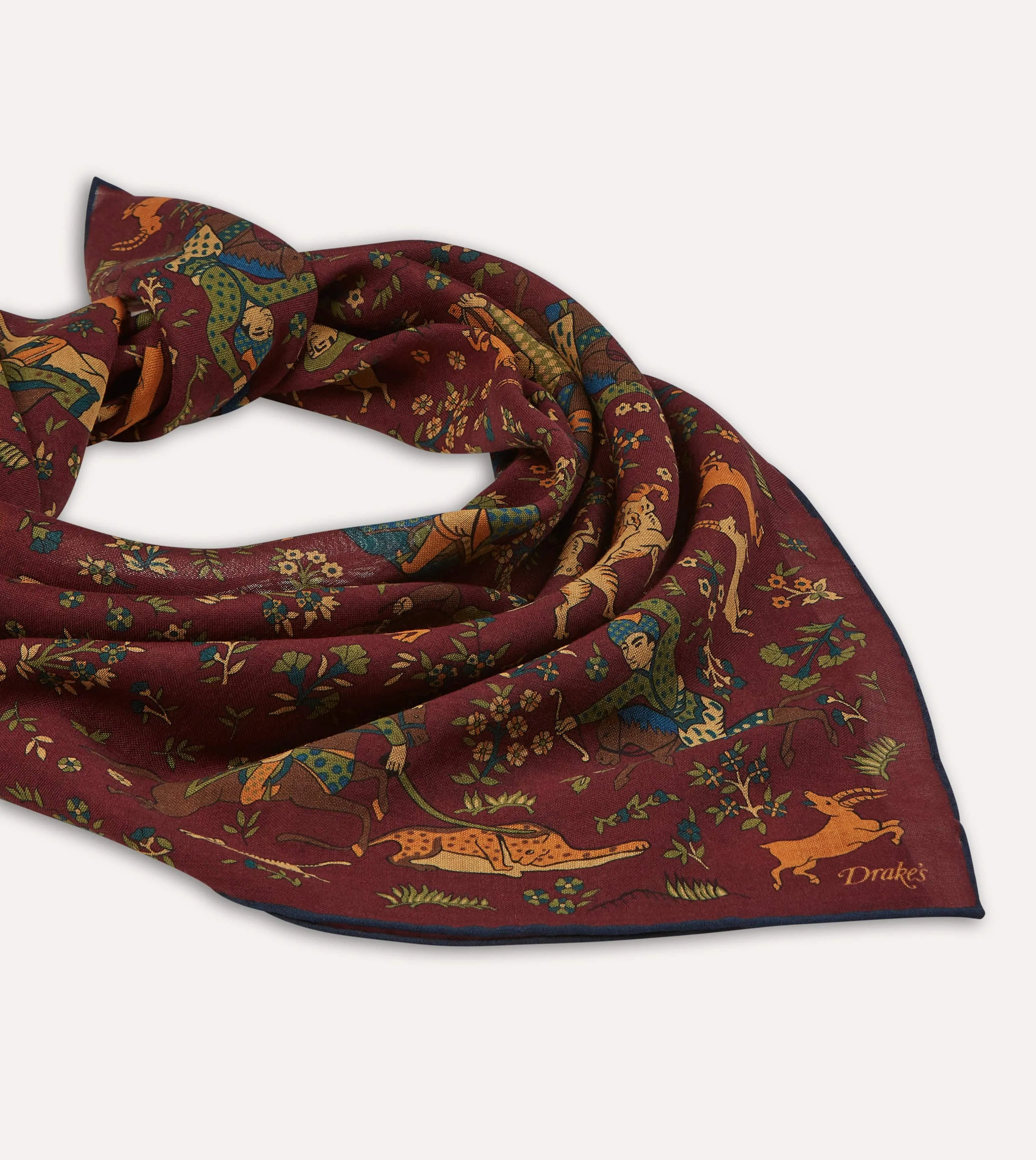 Burgundy Mughal Print Wool-Silk Square Scarf sold by Drake's London product image thumbnail 3