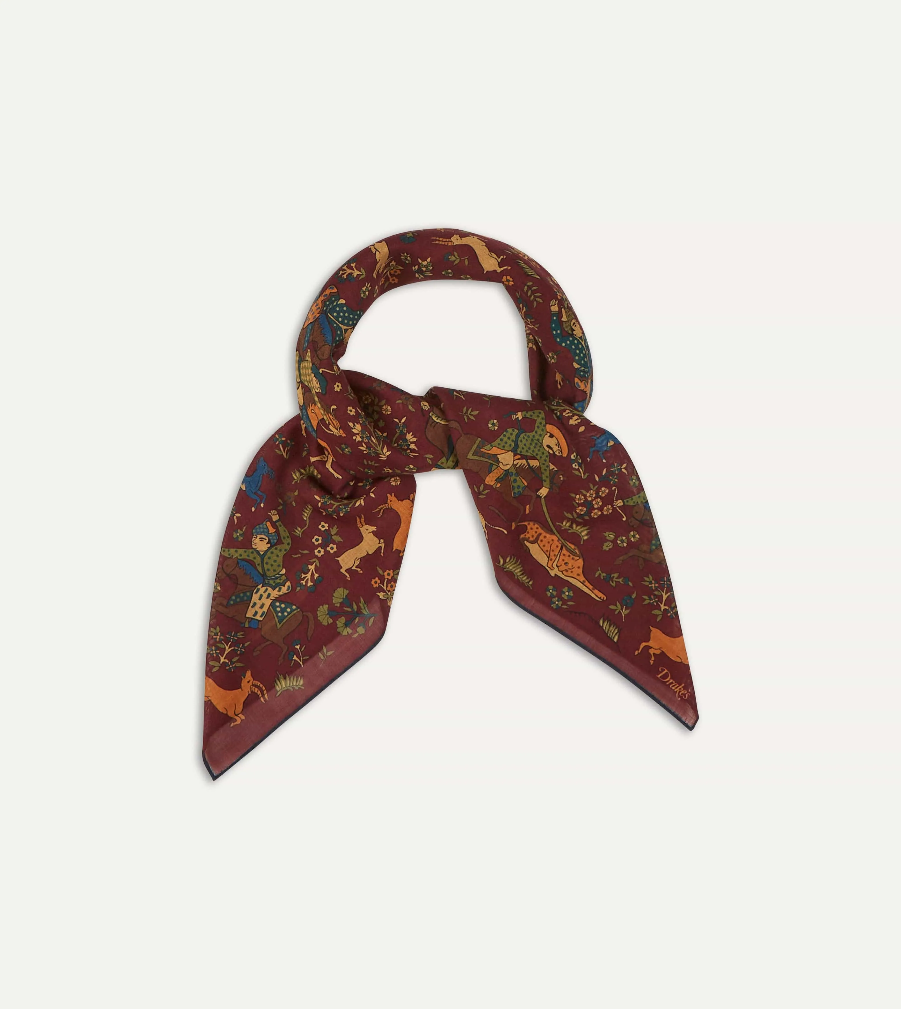 Burgundy Mughal Print Wool-Silk Square Scarf sold by Drake's London product image thumbnail 5