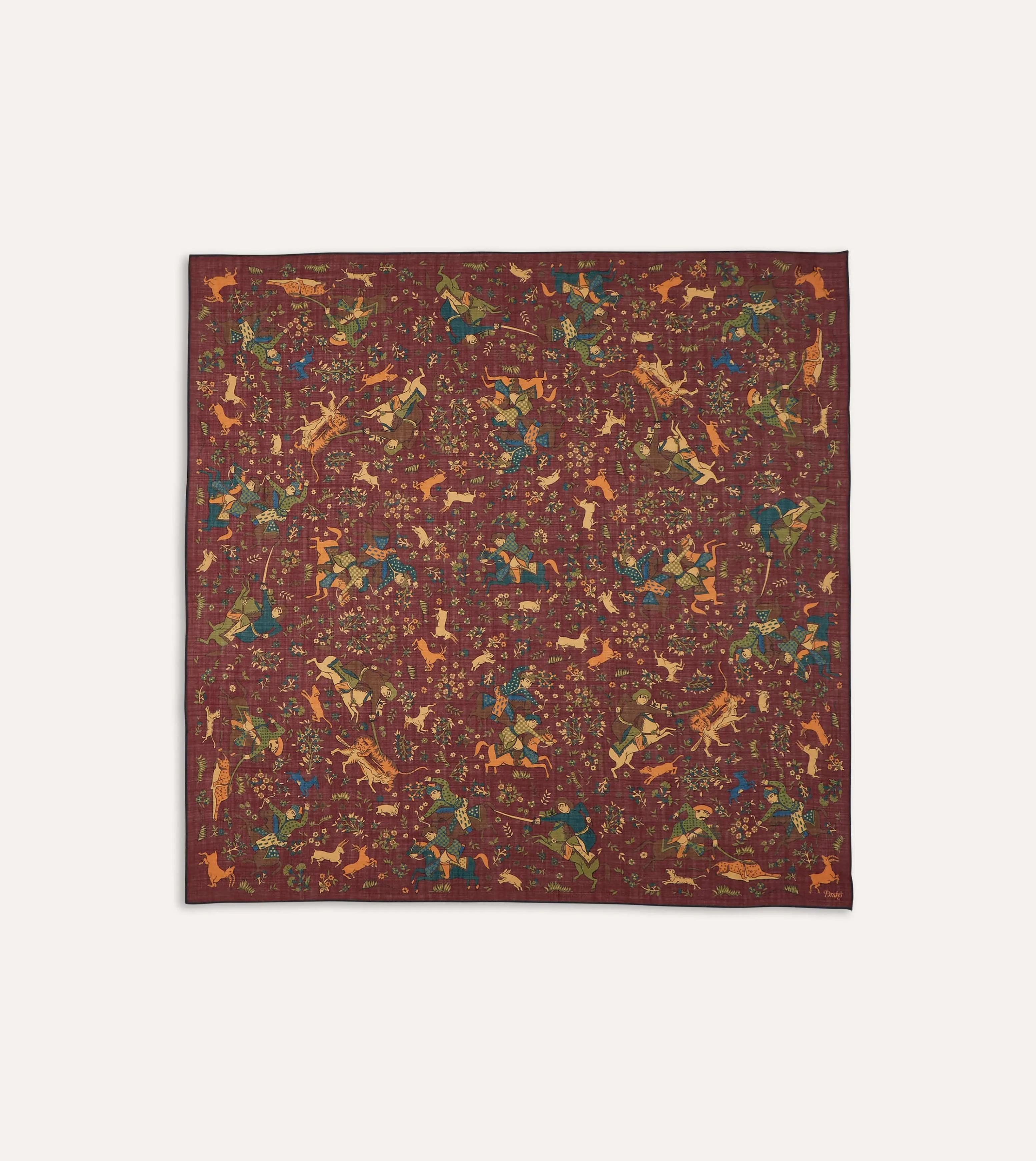 Burgundy Mughal Print Wool-Silk Square Scarf sold by Drake's London