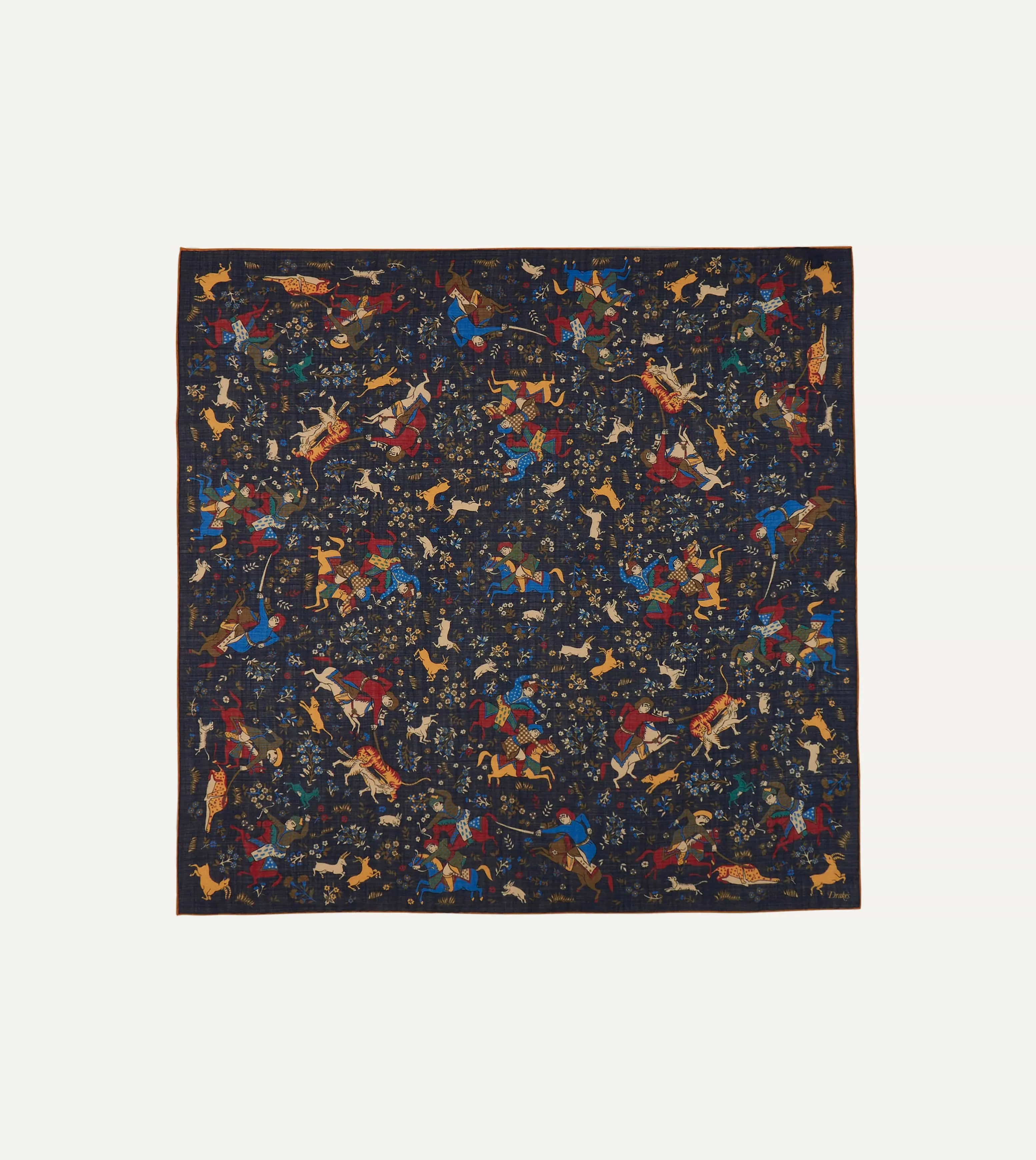 Navy Mughal Print Wool-Silk Square Scarf sold by Drake's London