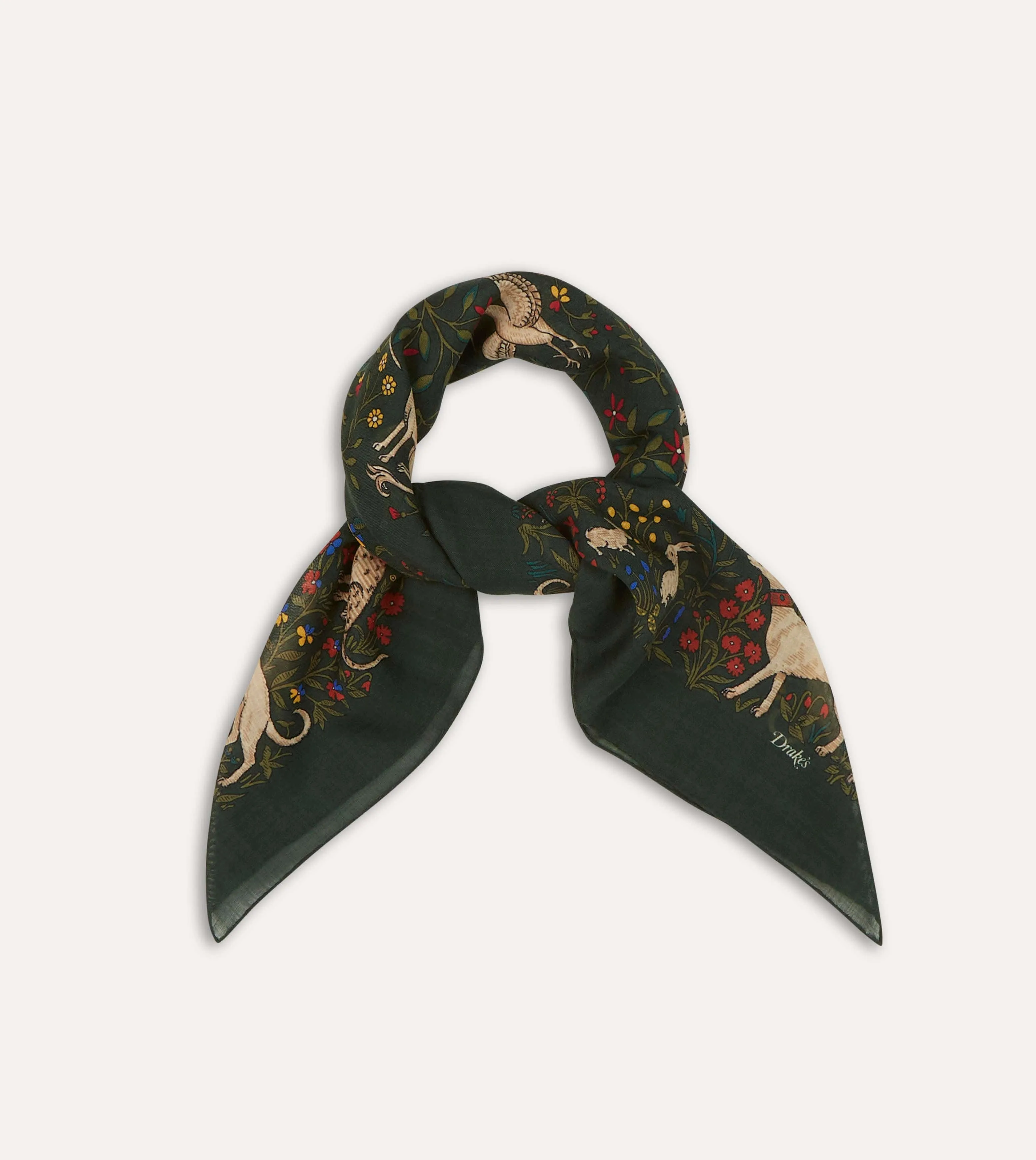 Green Unicorn Print Wool-Silk Square Scarf sold by Drake's London product image thumbnail 5