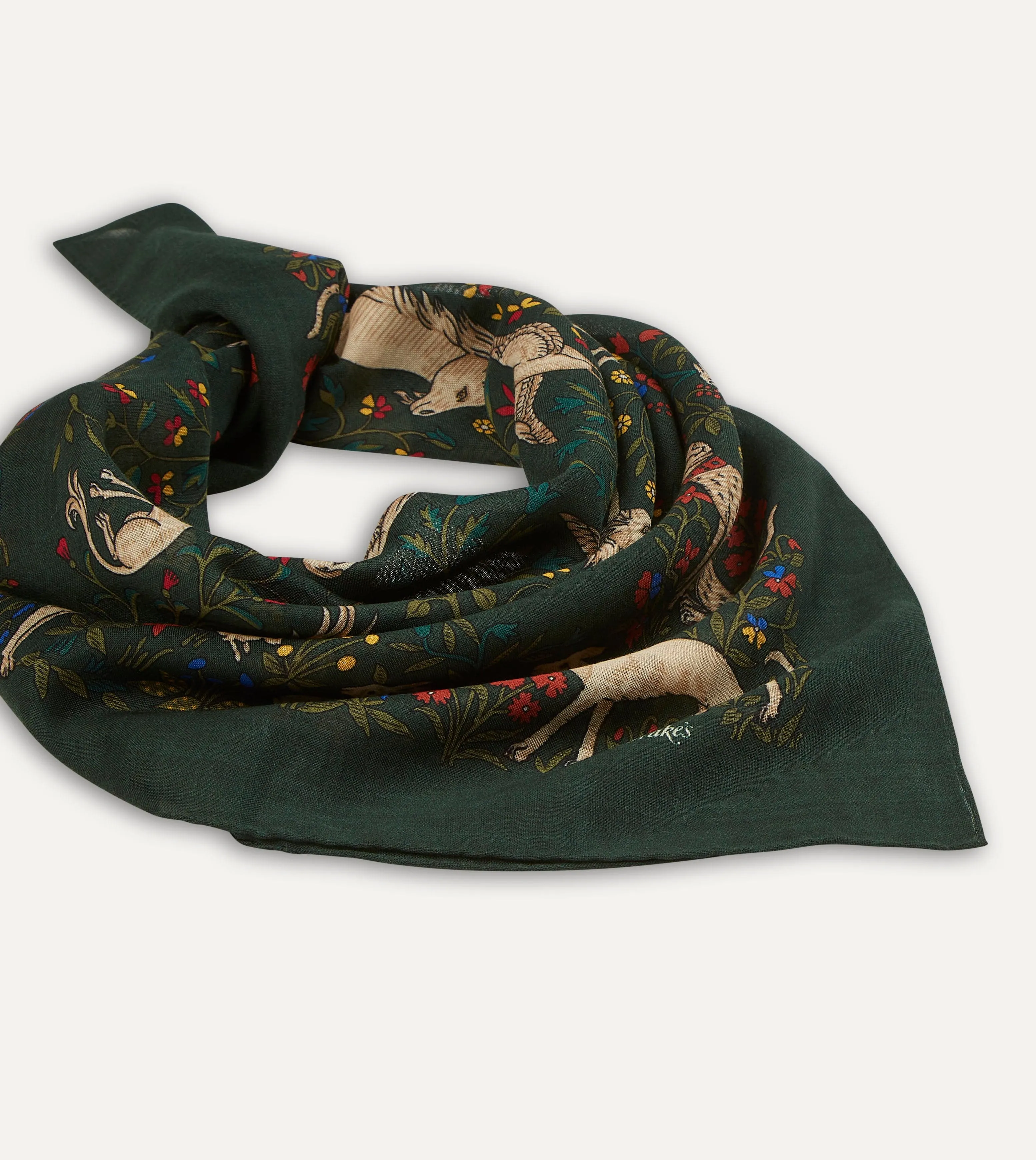 Green Unicorn Print Wool-Silk Square Scarf sold by Drake's London product image thumbnail 3