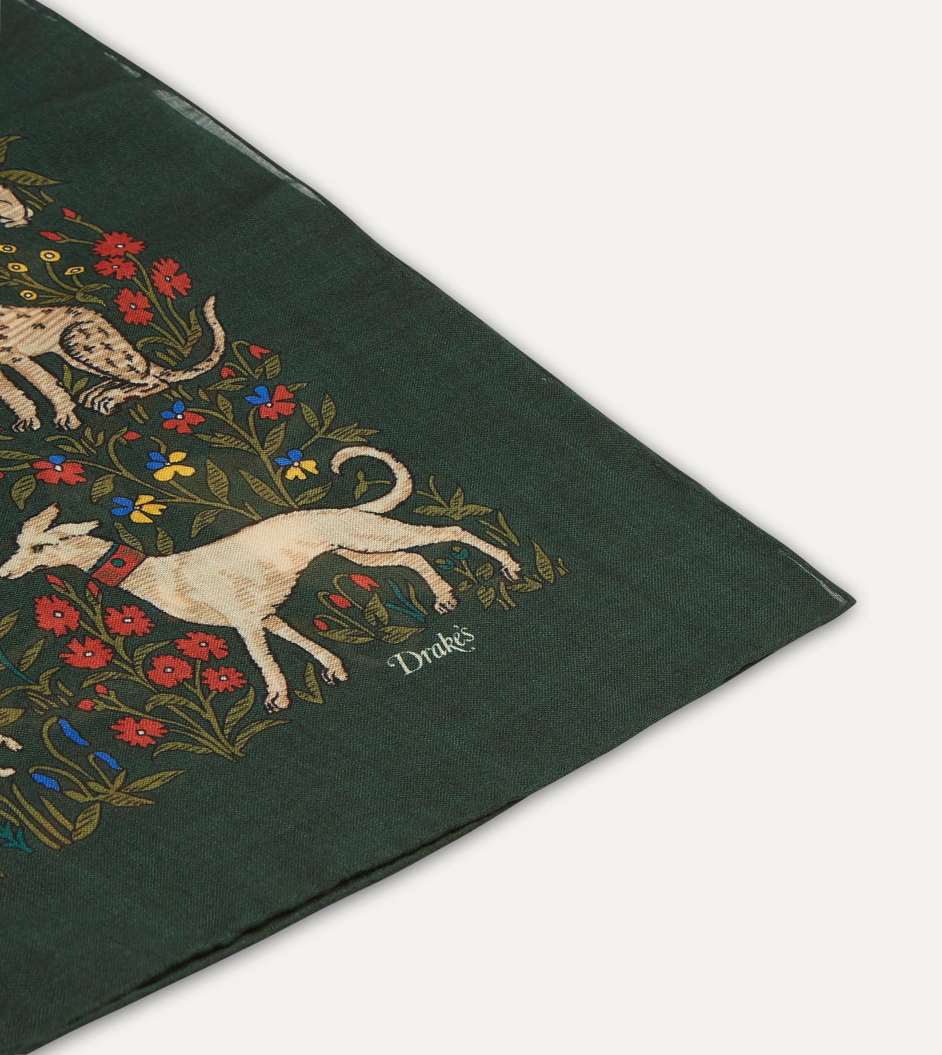 Green Unicorn Print Wool-Silk Square Scarf sold by Drake's London product image thumbnail 4