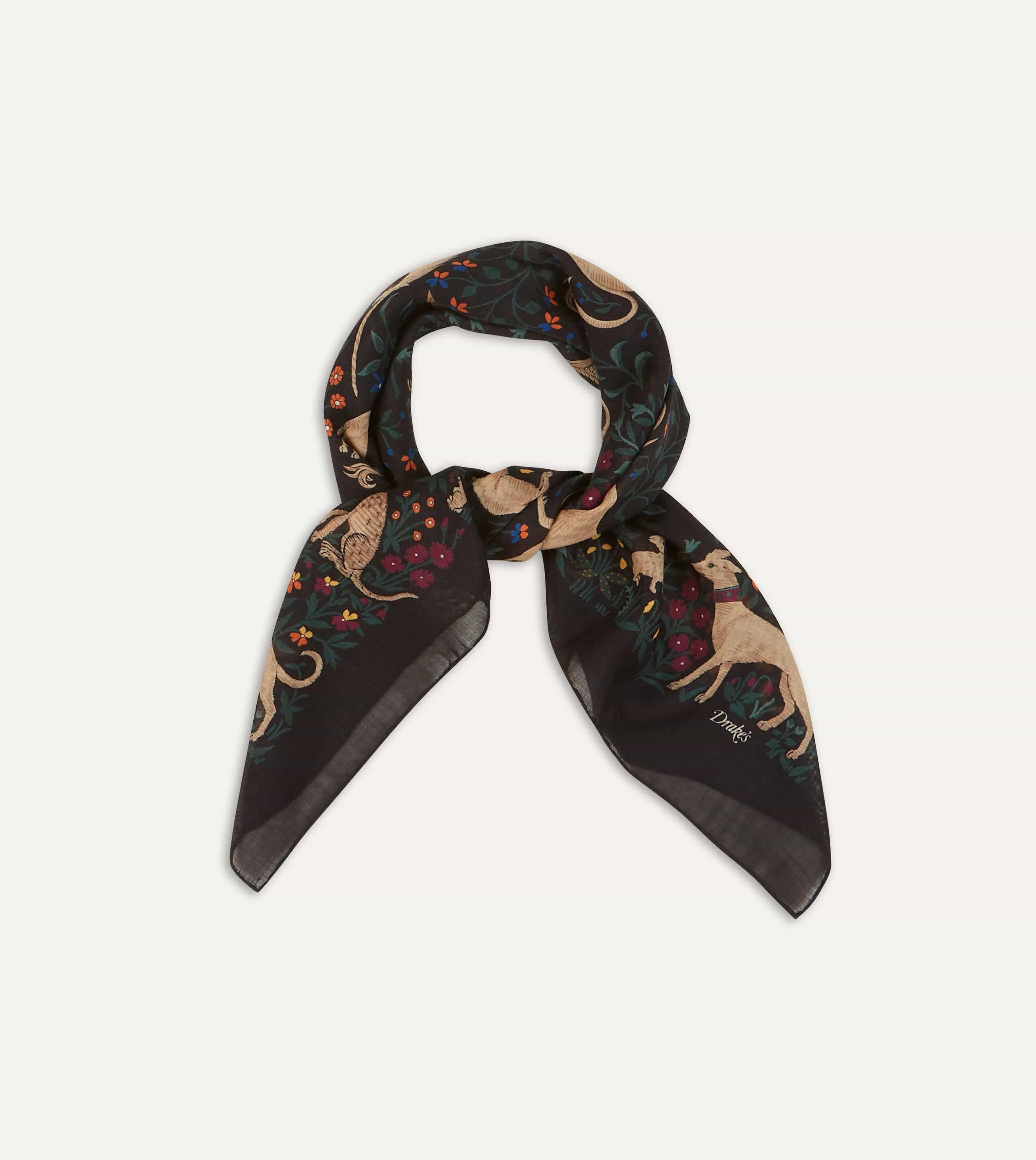 Black Unicorn Print Wool-Silk Square Scarf sold by Drake's London product image thumbnail 5