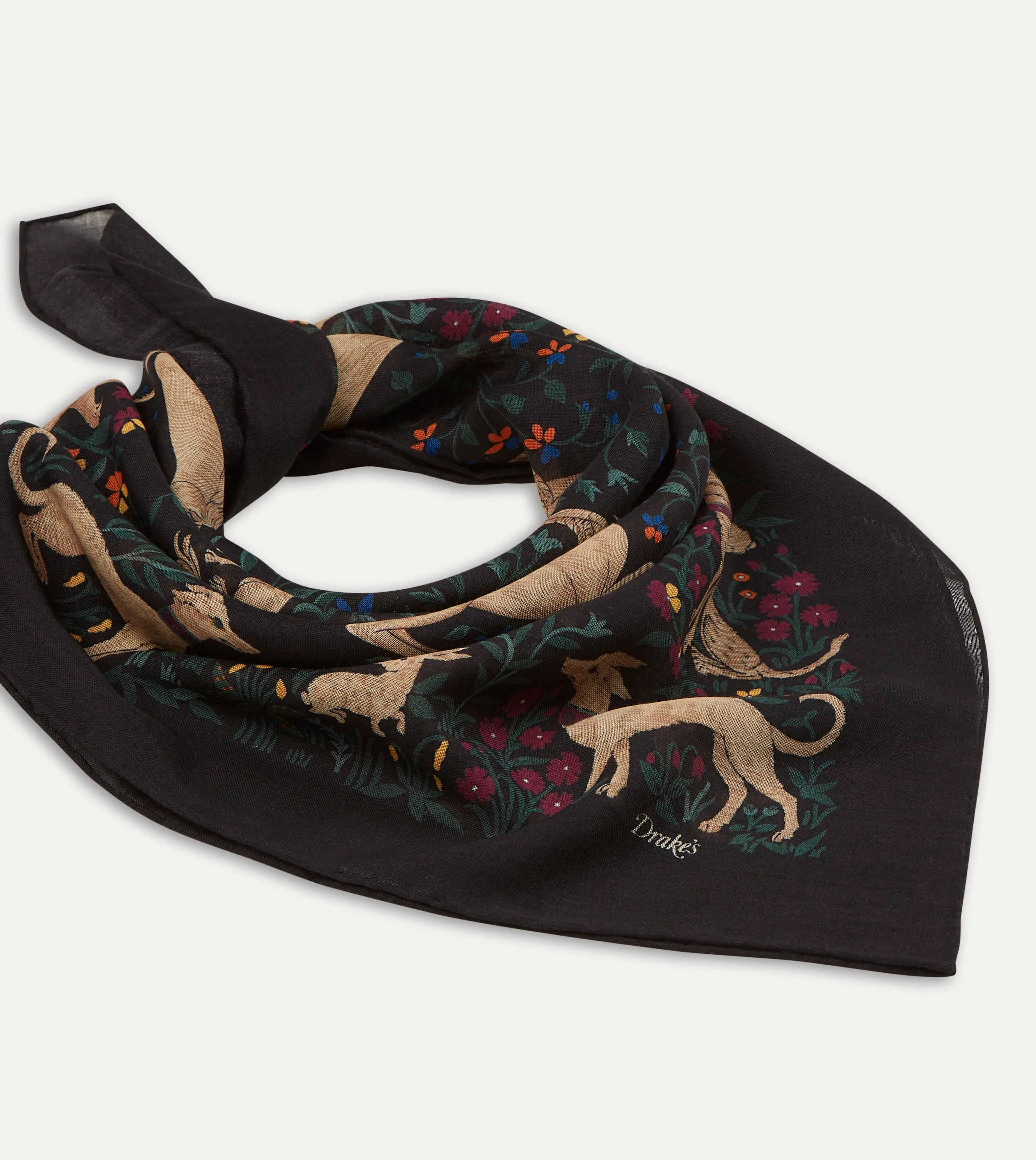 Black Unicorn Print Wool-Silk Square Scarf sold by Drake's London product image thumbnail 3