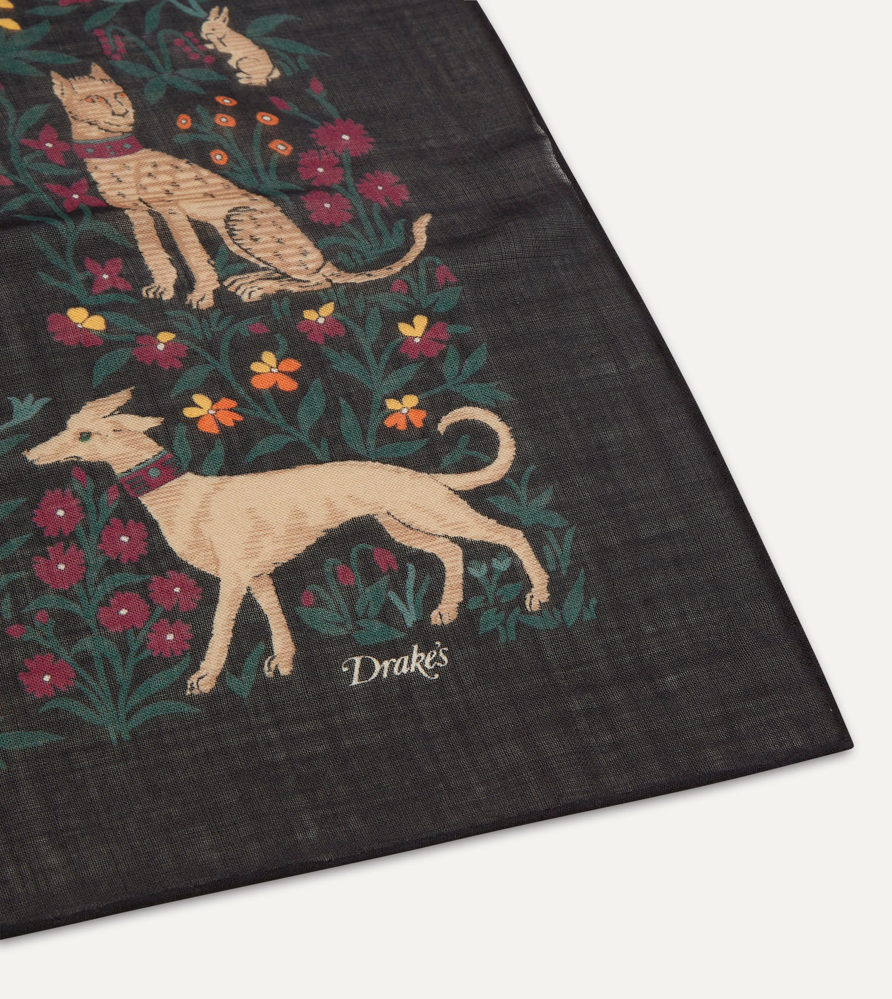 Black Unicorn Print Wool-Silk Square Scarf sold by Drake's London product image thumbnail 4