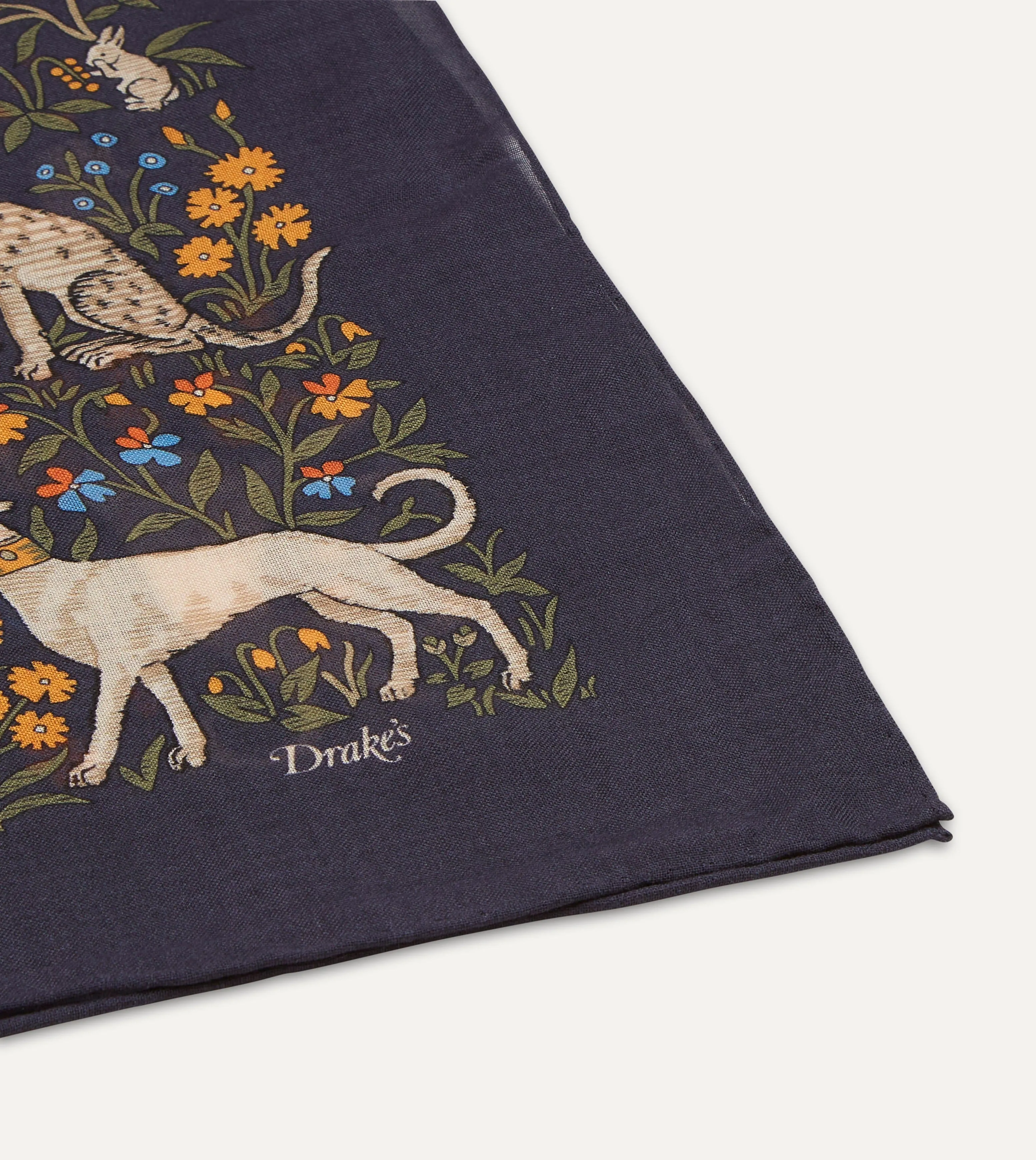 Navy Unicorn Print Wool-Silk Square Scarf sold by Drake's London product image thumbnail 4