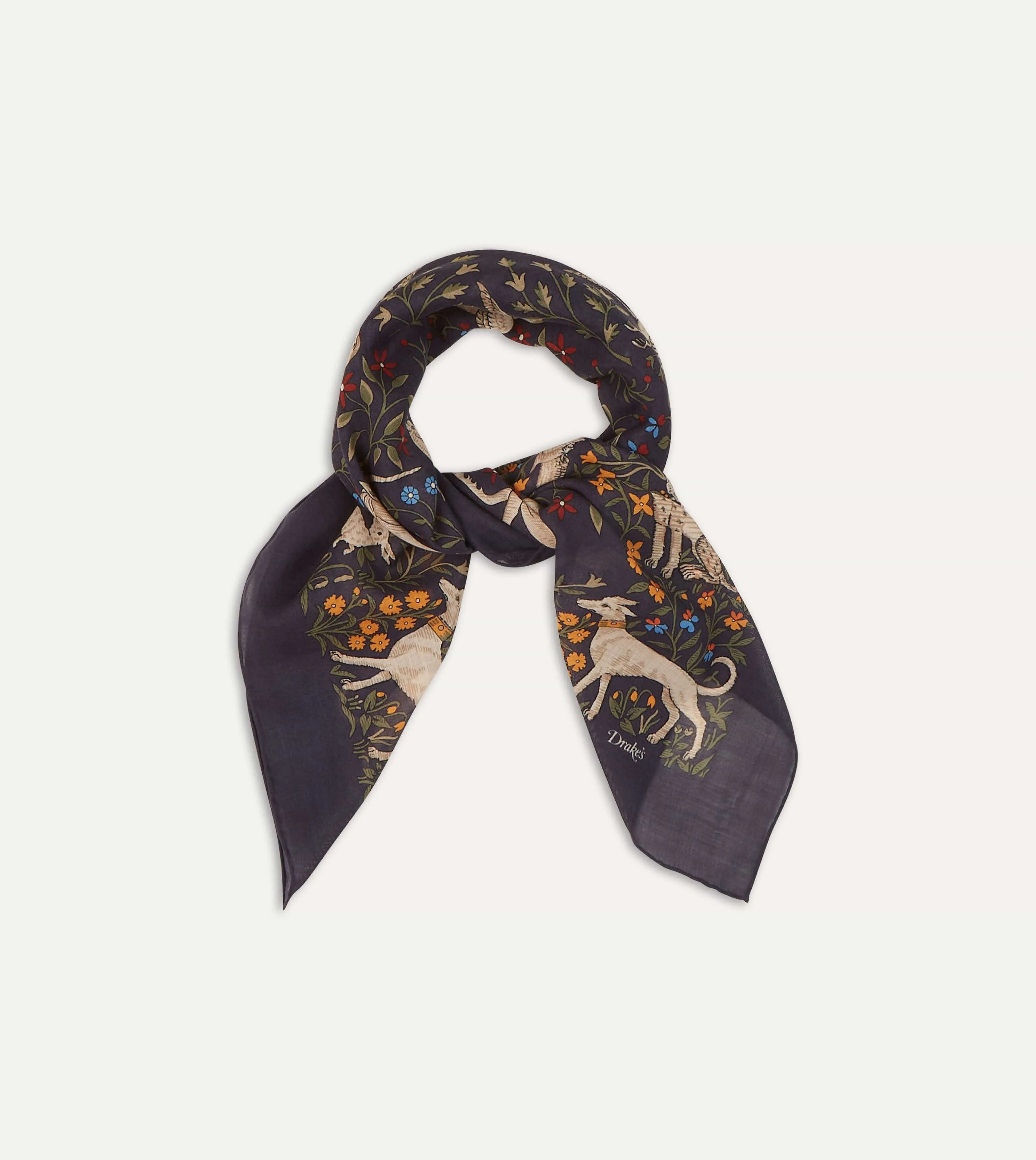 Navy Unicorn Print Wool-Silk Square Scarf sold by Drake's London product image thumbnail 5