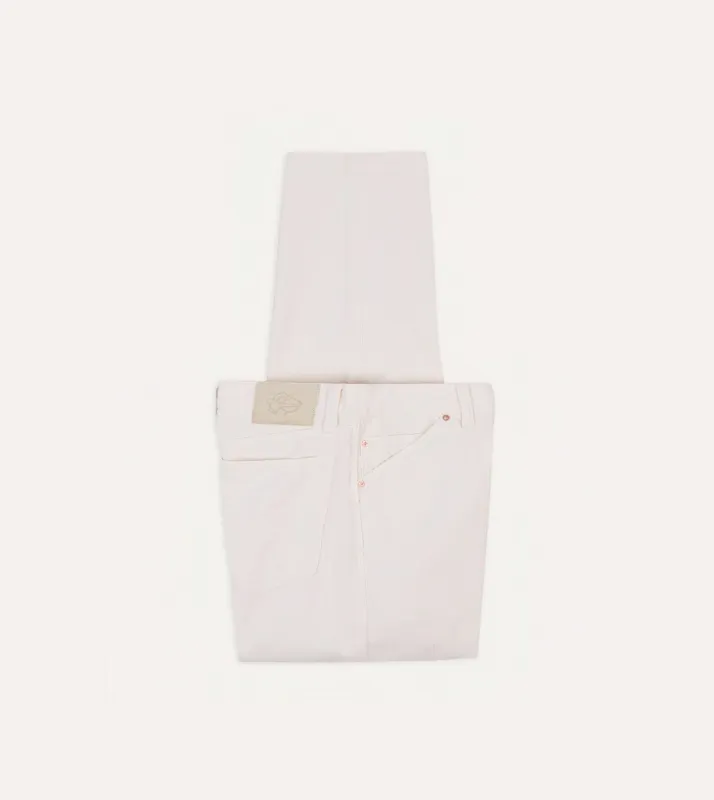 Ecru Japanese Selvedge Needlecord Five-Pocket Trousers sold by Drake's London