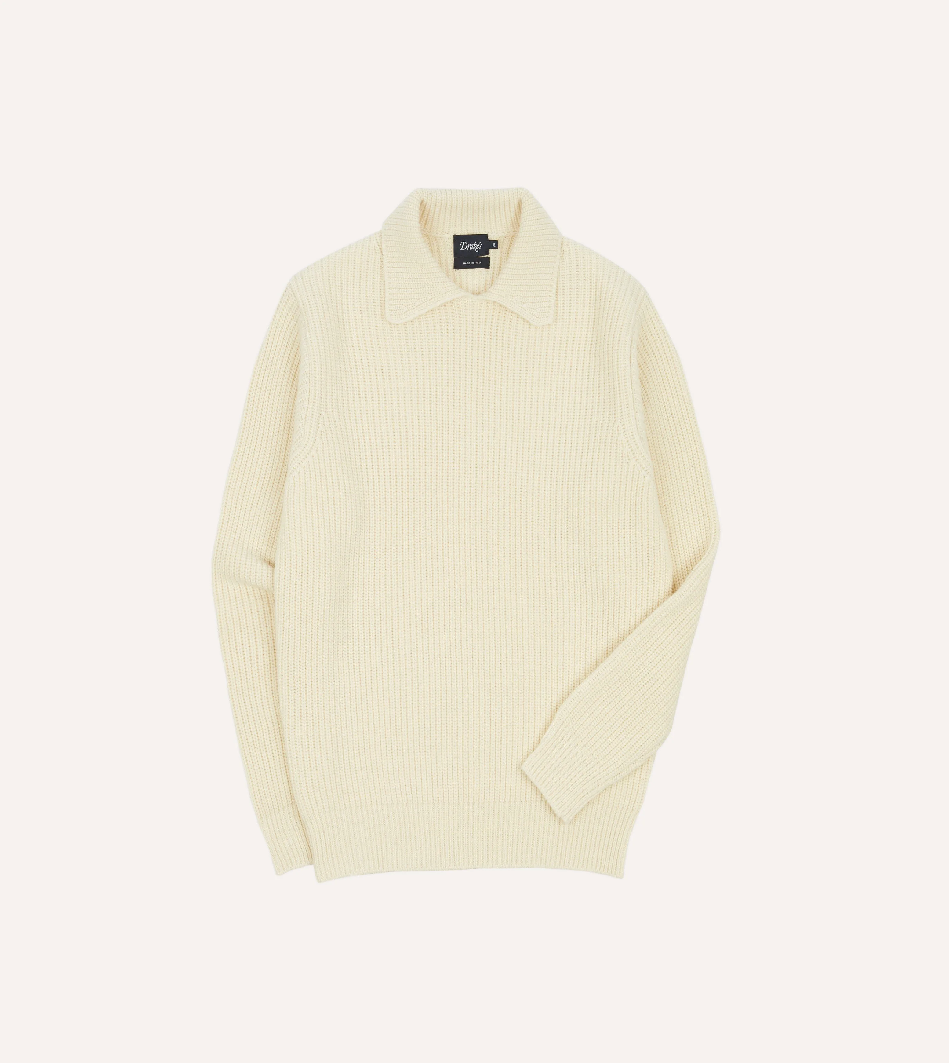 Ecru Alpaca Lambswool Ribbed Integral Collar Jumper sold by Drake's London