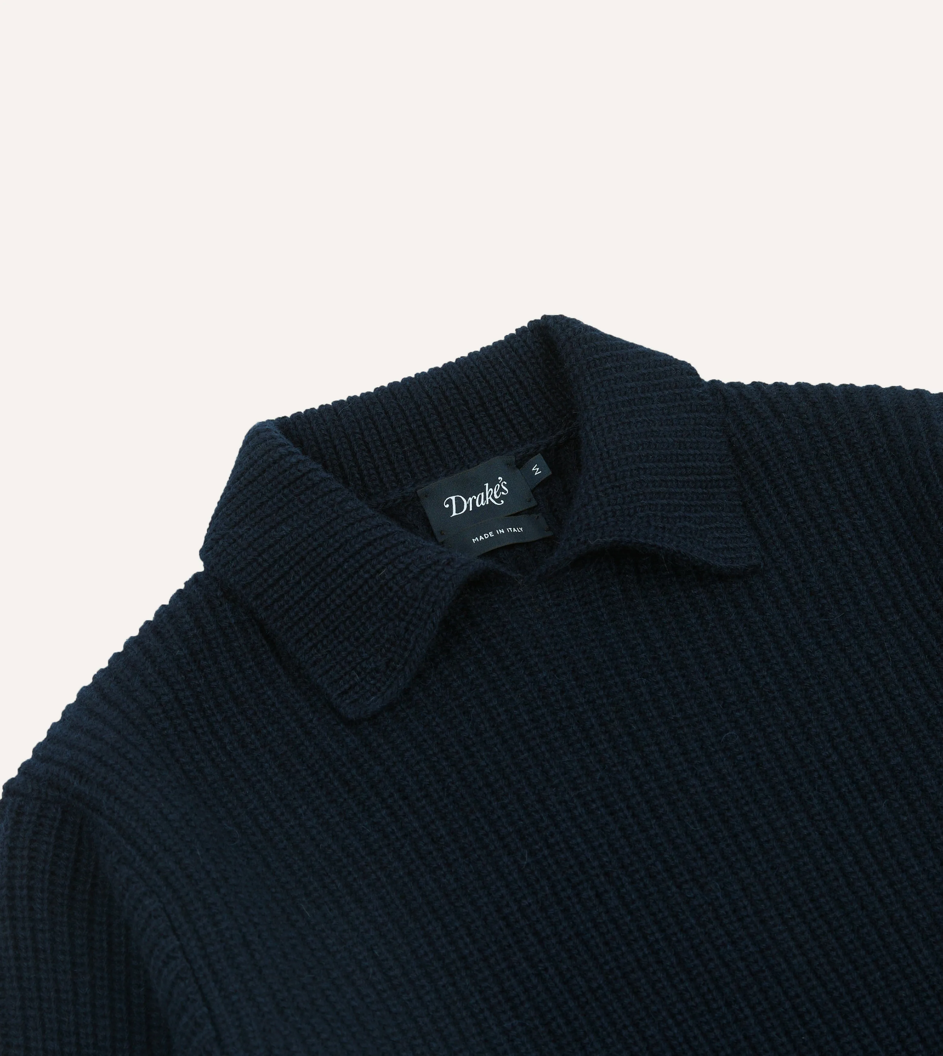 Navy Alpaca Lambswool Ribbed Integral Collar Jumper sold by Drake's London product image thumbnail 3