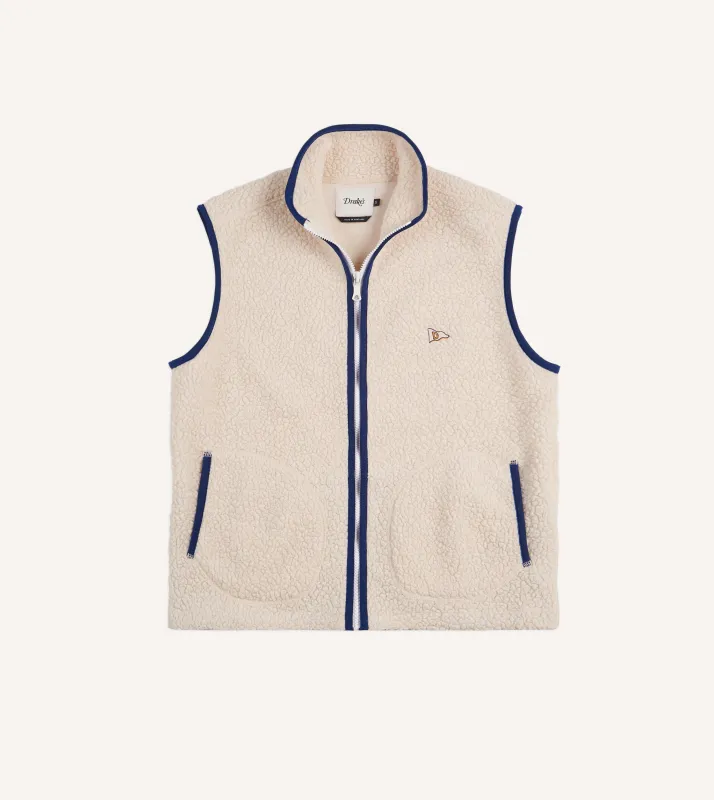 Ecru Boucle Wool Zip Fleece Vest made by Drake's London