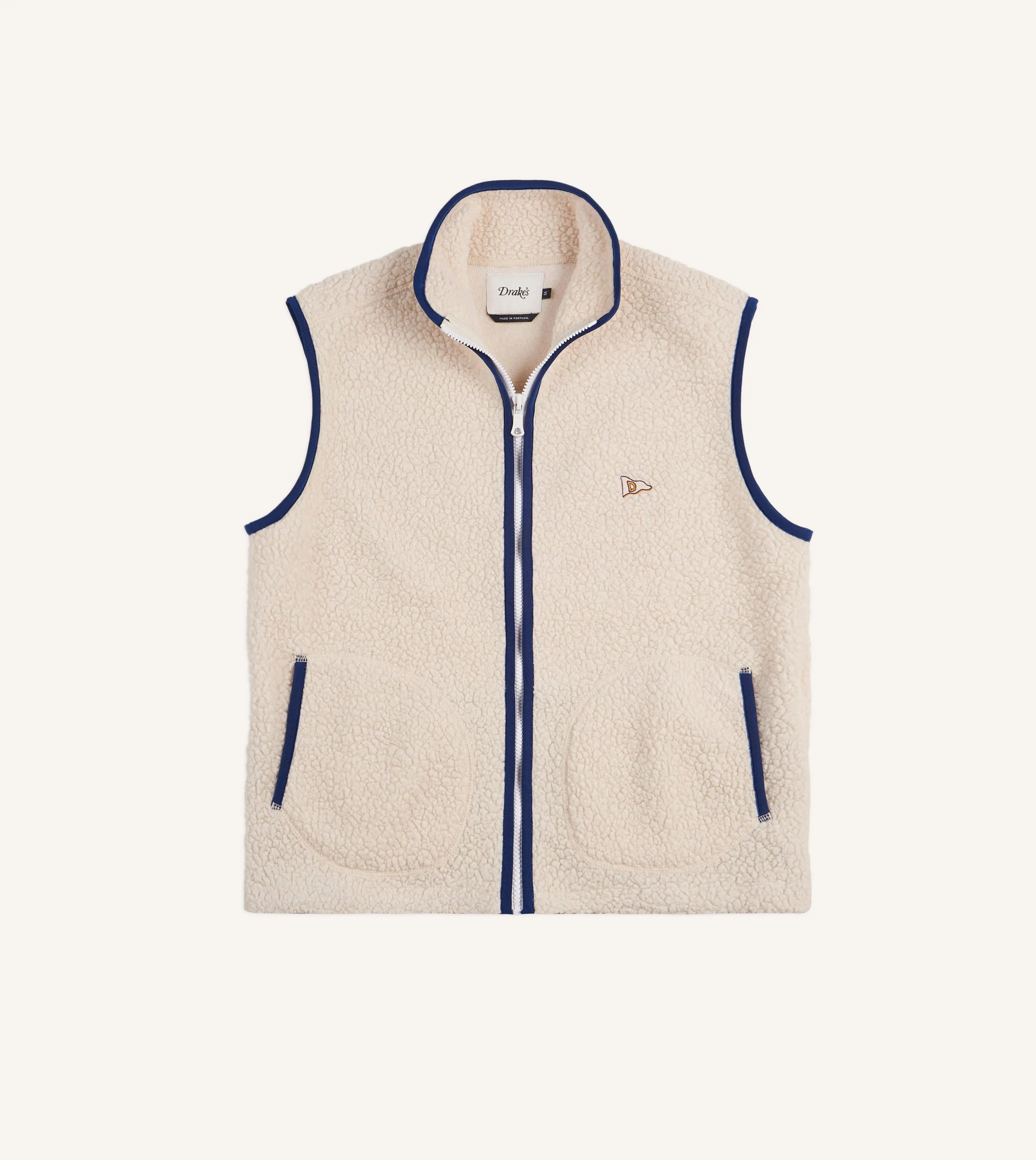 Ecru Boucle Wool Zip Fleece Vest sold by Drake's London