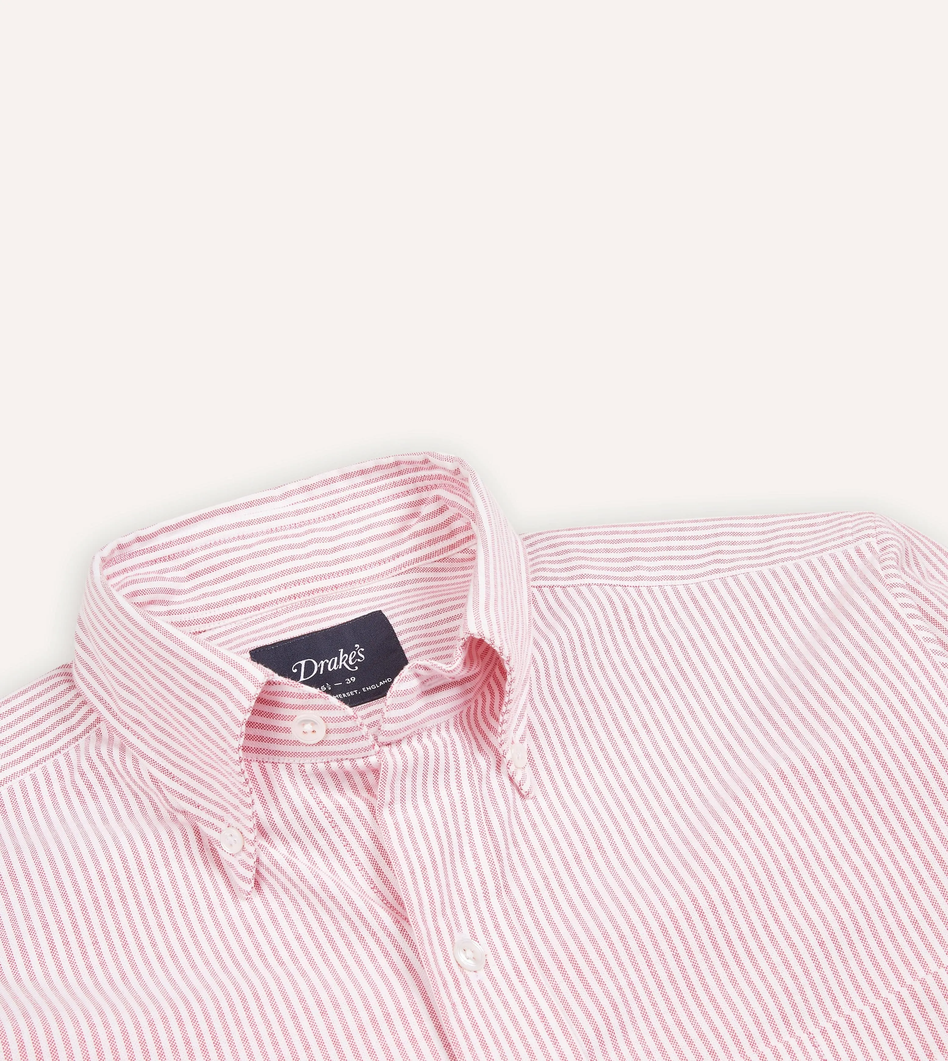 Pink Ticking Stripe Cotton Oxford Cloth Button-Down Shirt sold by Drake's London product image thumbnail 3