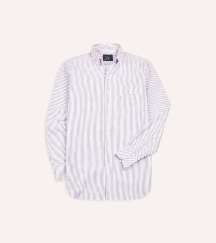 Lilac Ticking Stripe Cotton Oxford Cloth Button-Down Shirt sold by Drake's London