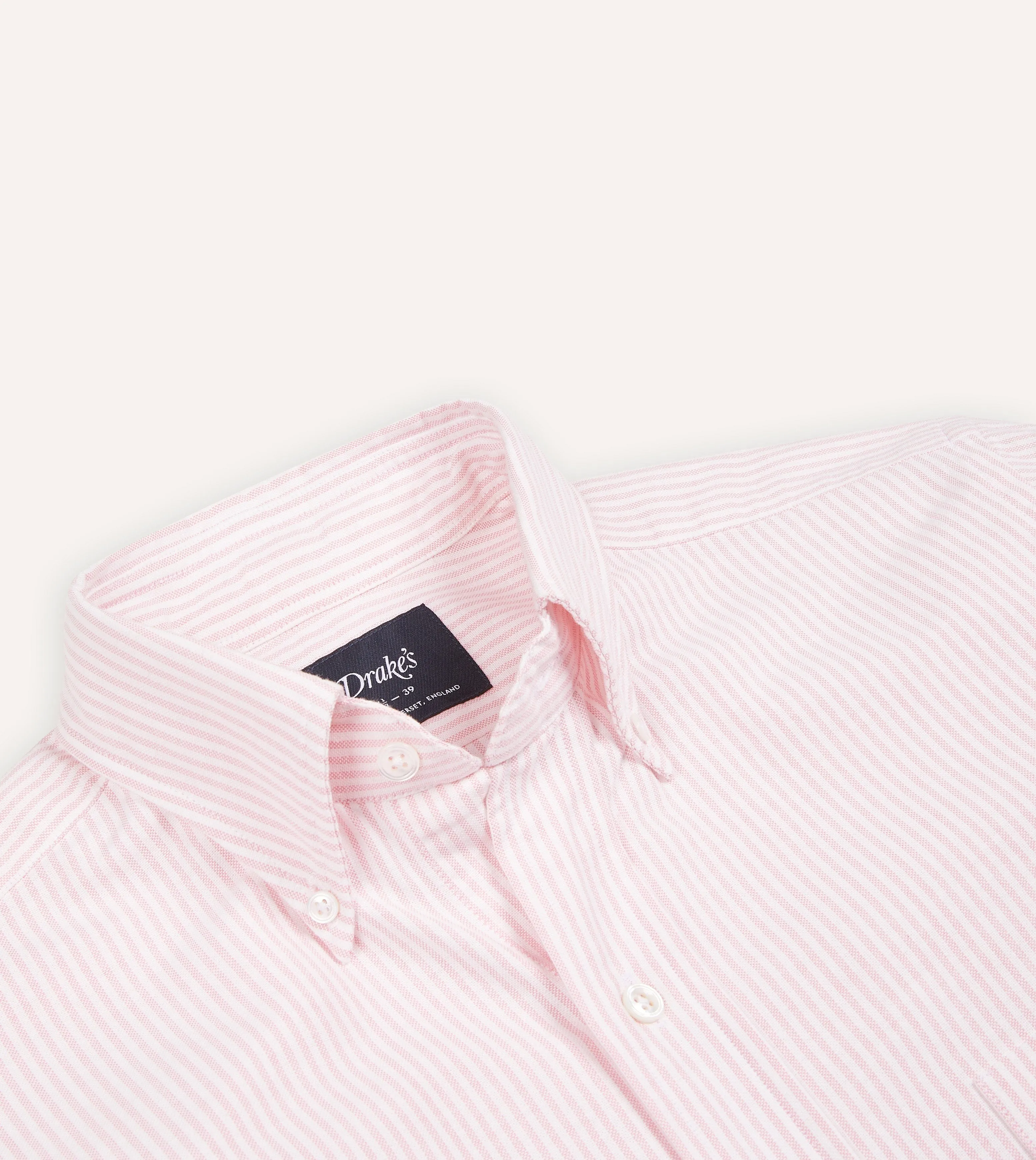 Pale Pink Ticking Stripe Cotton Oxford Cloth Button-Down Shirt sold by Drake's London product image thumbnail 3
